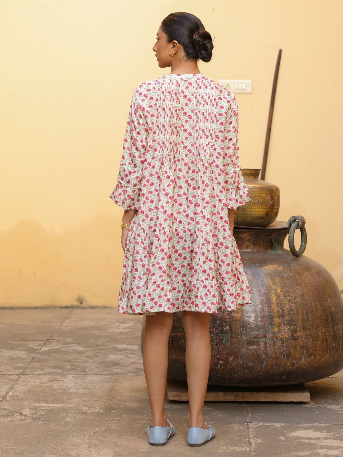 Meadow Dress– Ivory Chanderi A-Line Floral Print Dress
