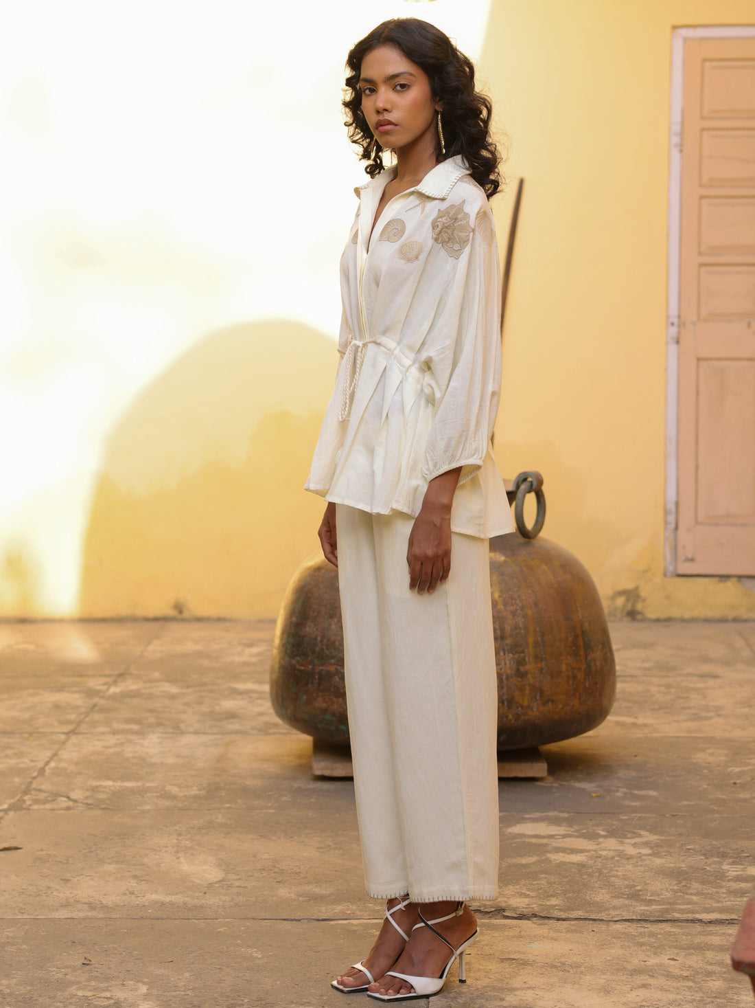 Seashell Set - Off White Cotton Linen Embroidered Co-ord Set