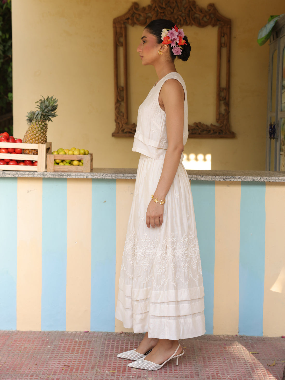 Pearl Set - Ivory Chanderi Embroidered Co-ord Set