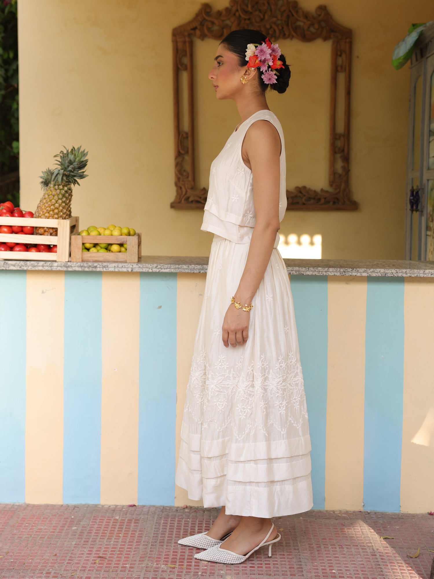 Pearl Set - Ivory Chanderi Embroidered Co-ord Set