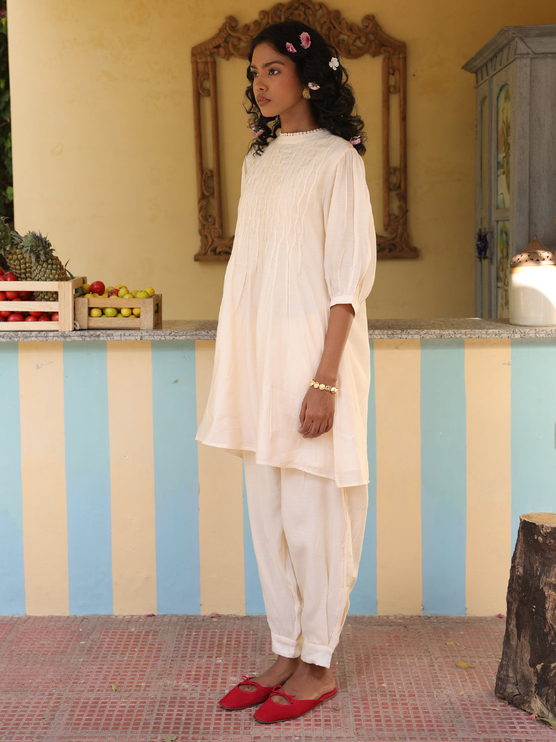 Adaa Set - Cream Chanderi Embroidered Kurta & Pant