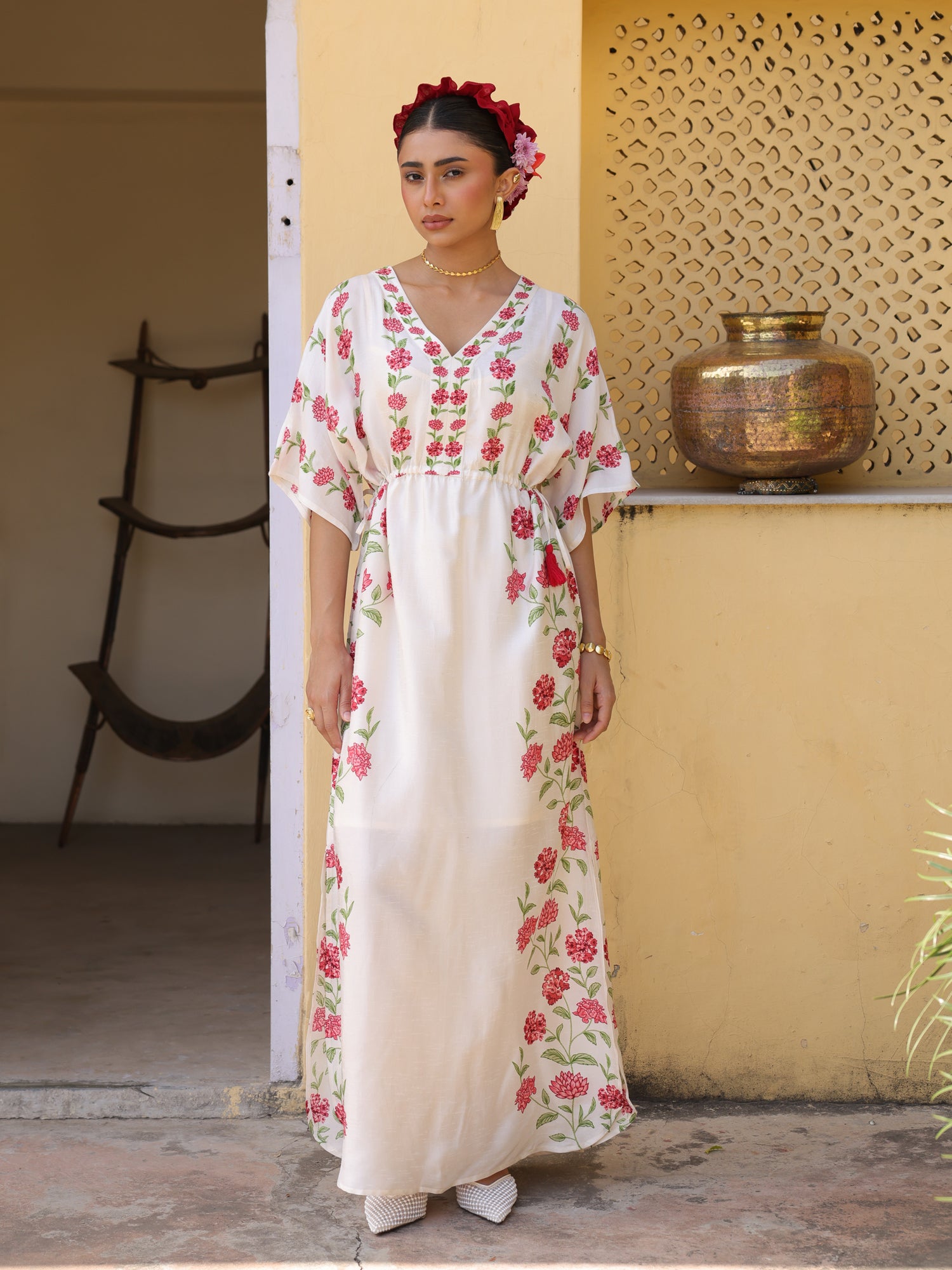 Phool Dress Viscose Silk Kaftan Style Floral Printed Dress