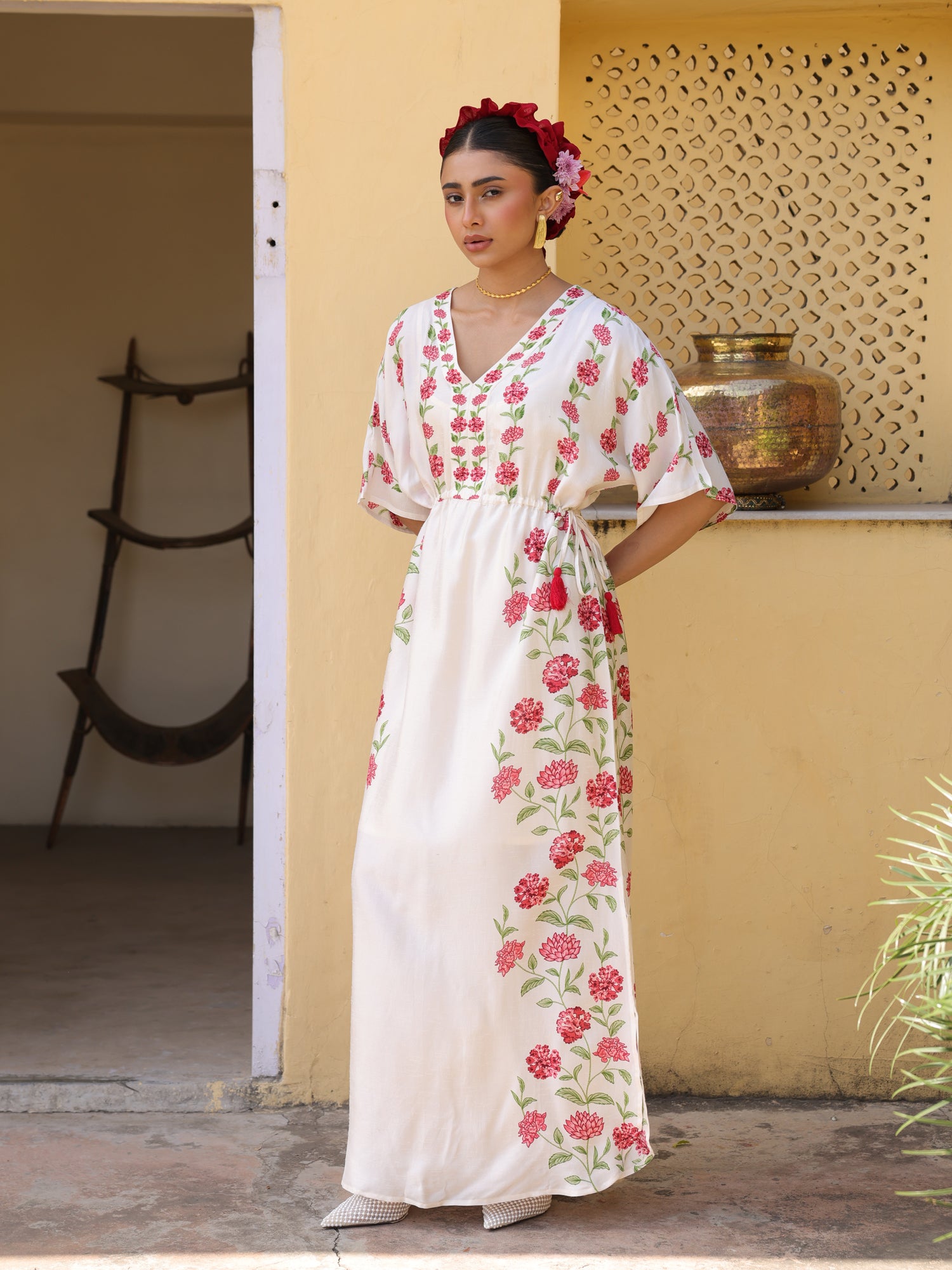 Phool Dress Viscose Silk Kaftan Style Floral Printed Dress