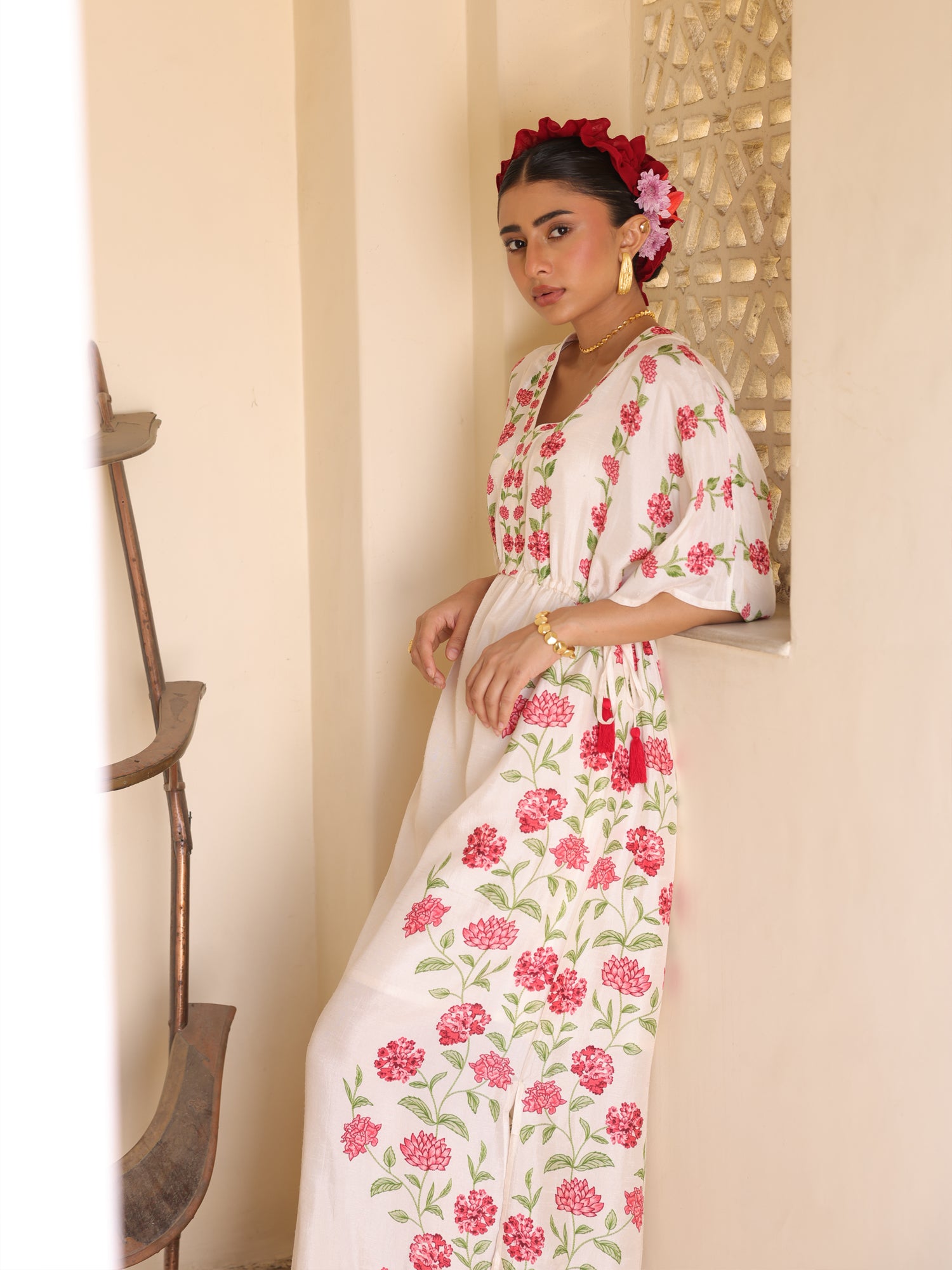 Phool Dress Viscose Silk Kaftan Style Floral Printed Dress