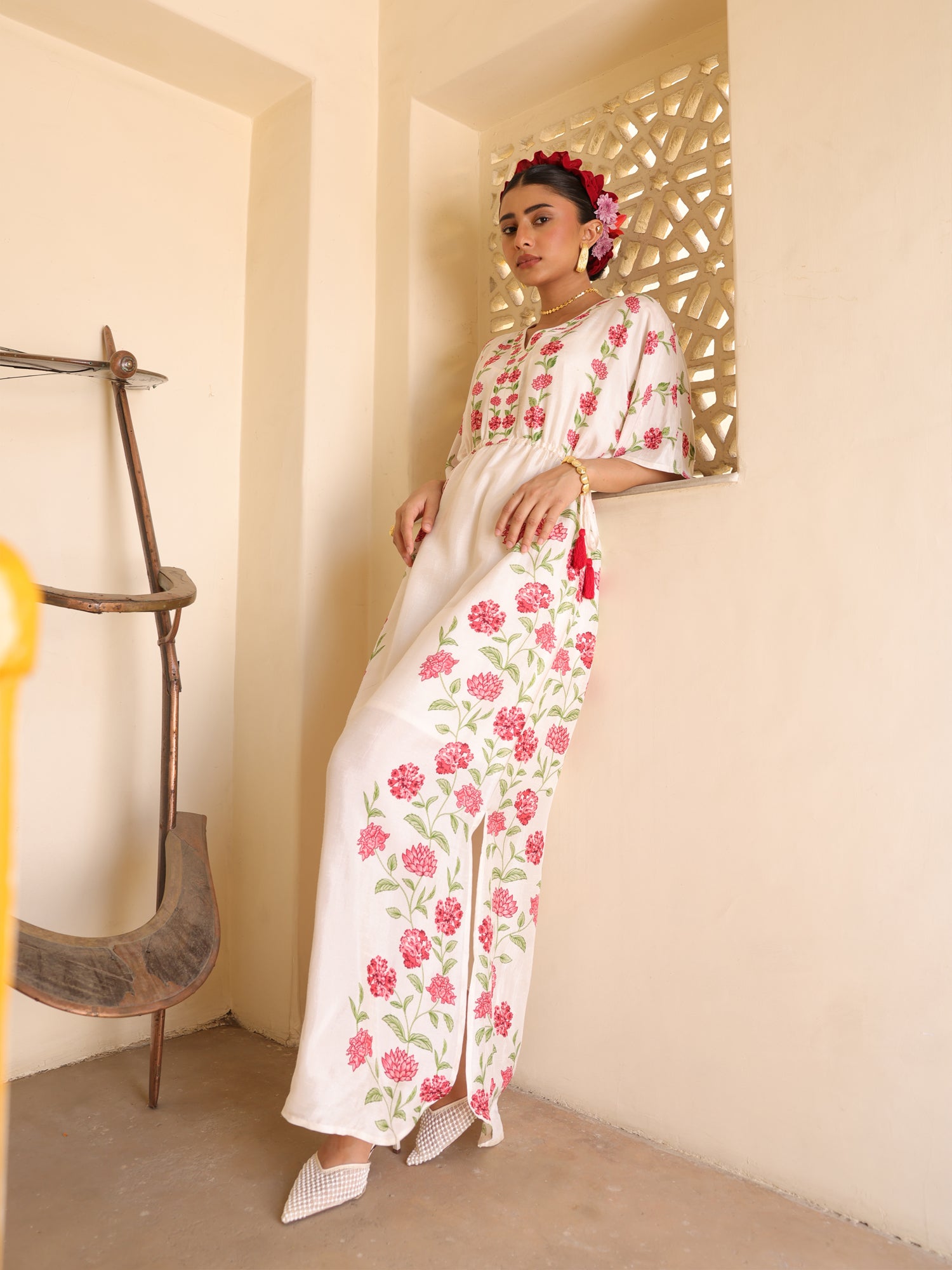 Phool Dress Viscose Silk Kaftan Style Floral Printed Dress