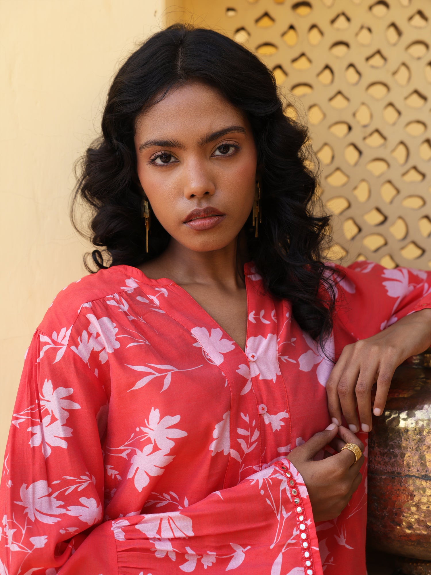 Poppy Set- Coral Chanderi Floral Printed Coord Set