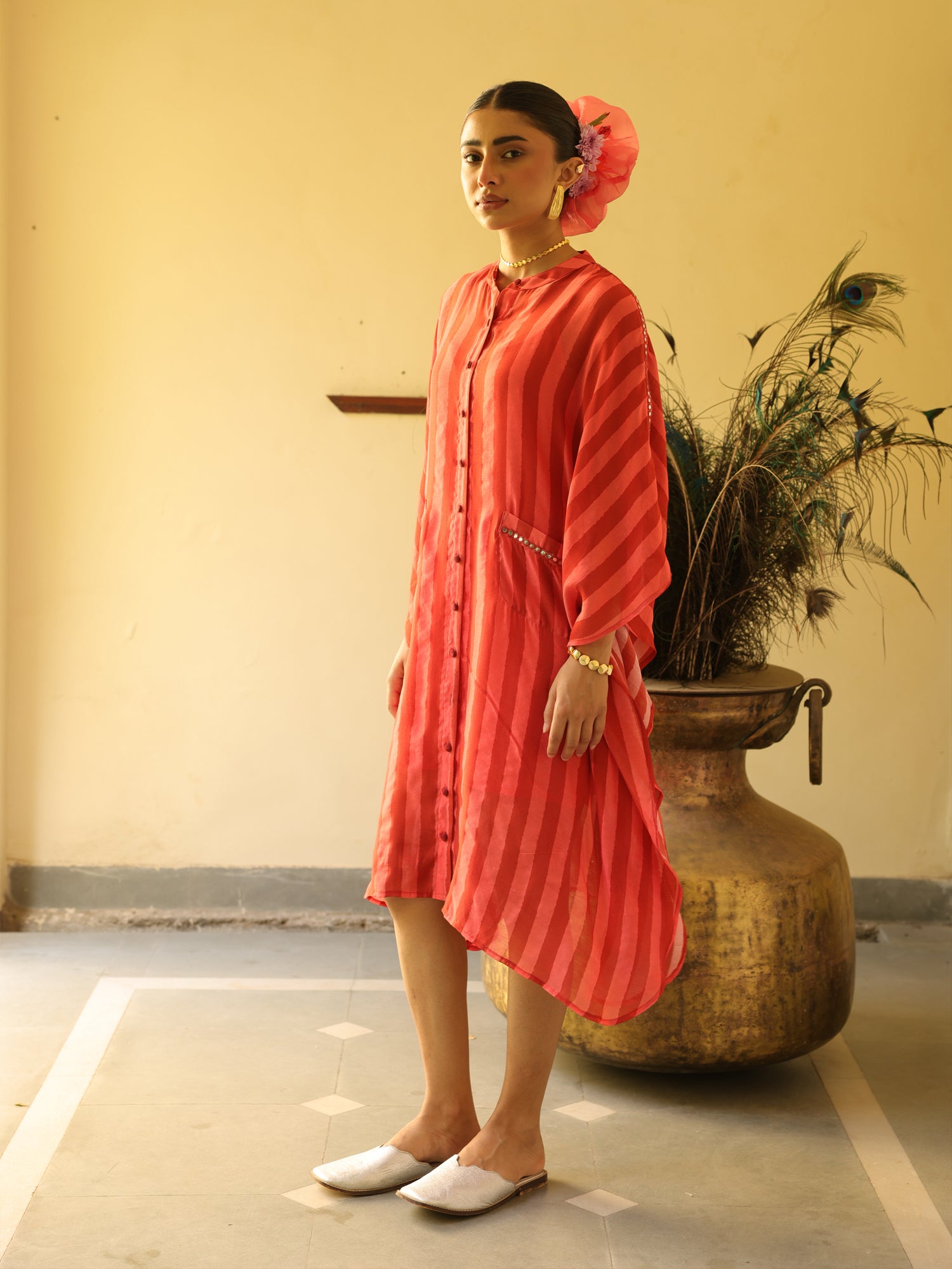 Sheher Kaftan Coral Chanderi Dress