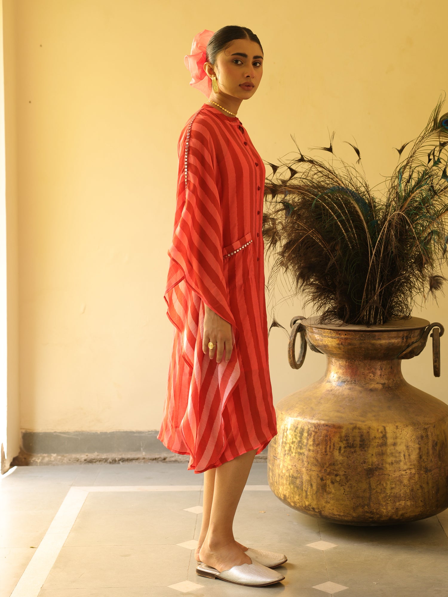 Sheher Kaftan Coral Chanderi Dress