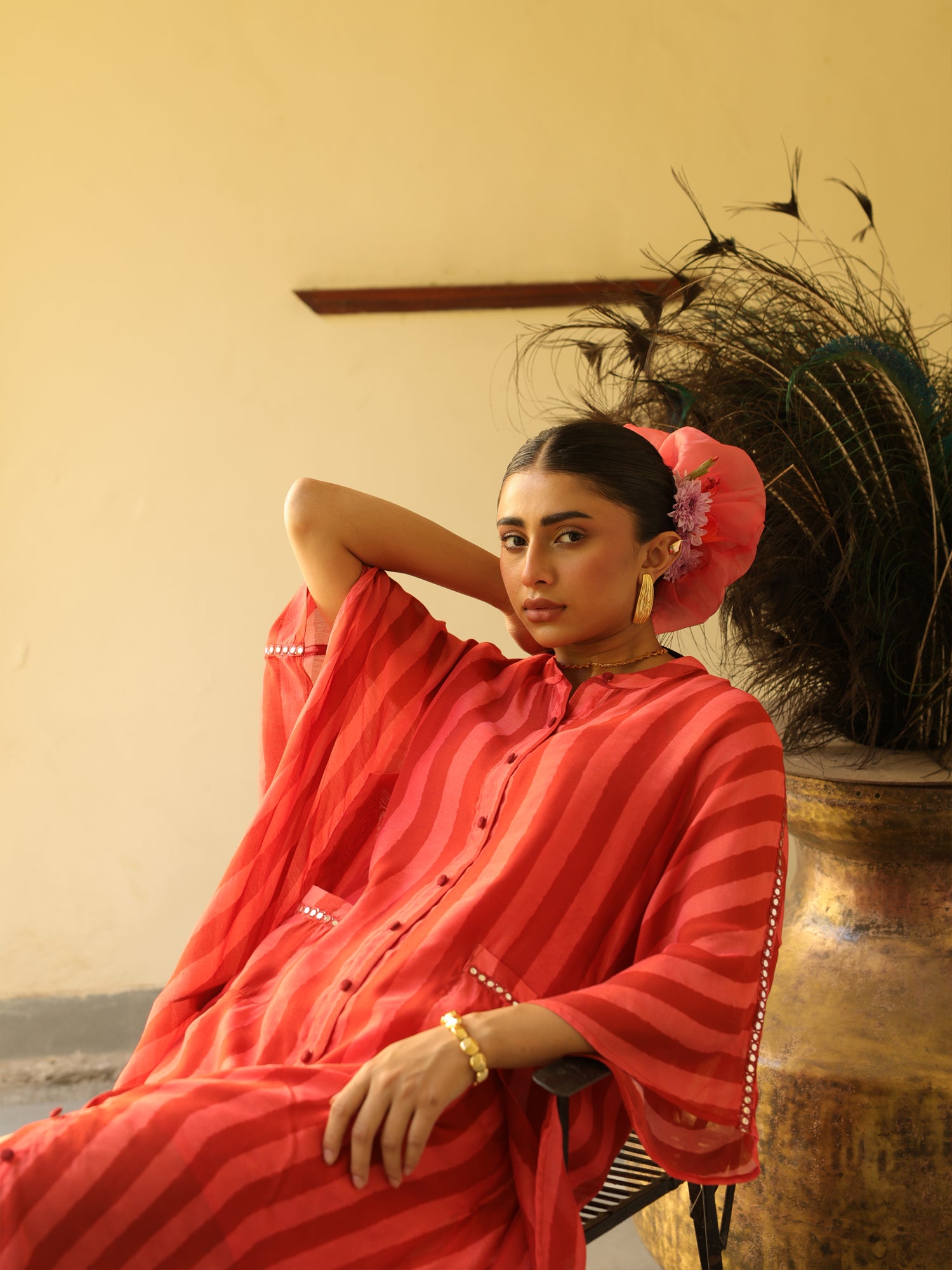 Sheher Kaftan Coral Chanderi Dress