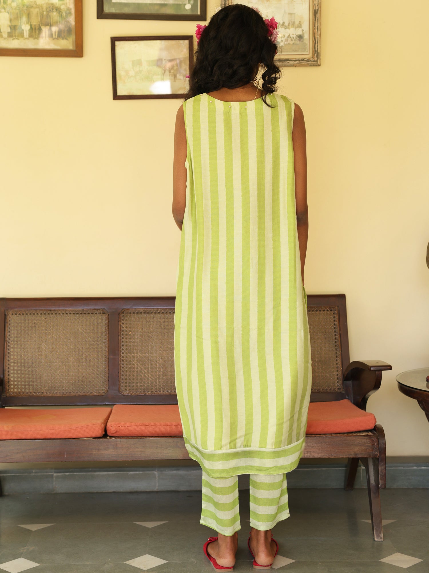 Raag Set- Lime Green Chanderi Kurta Set With Dupatta