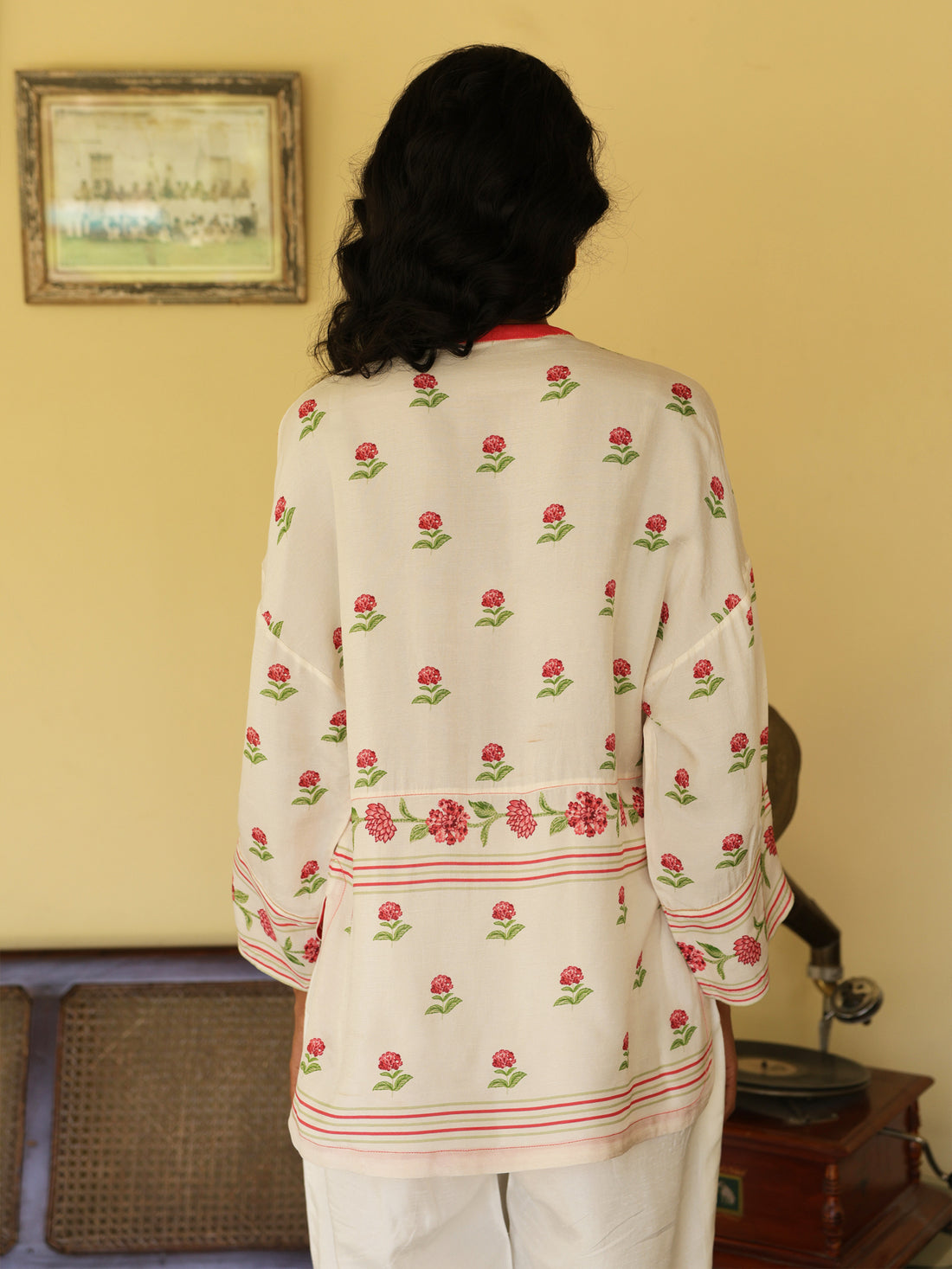 Pallavi Ivory and Red Viscose Silk Floral Printed Shirt