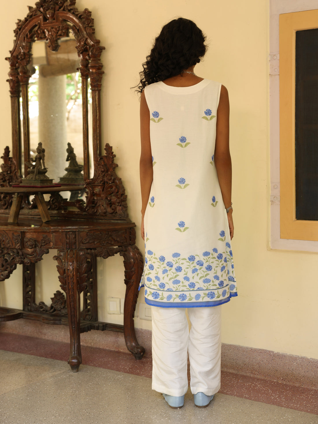 Surmaya Set- Ivory & Blue Chanderi Kurta Set With Dupatta