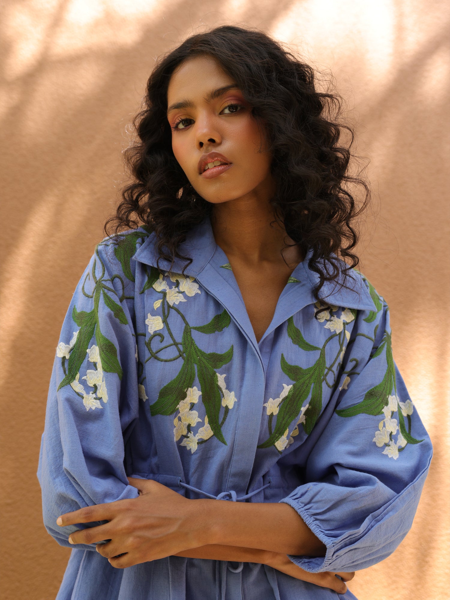 Lily Set-Blue Cotton Linen Floral Print Coord Set
