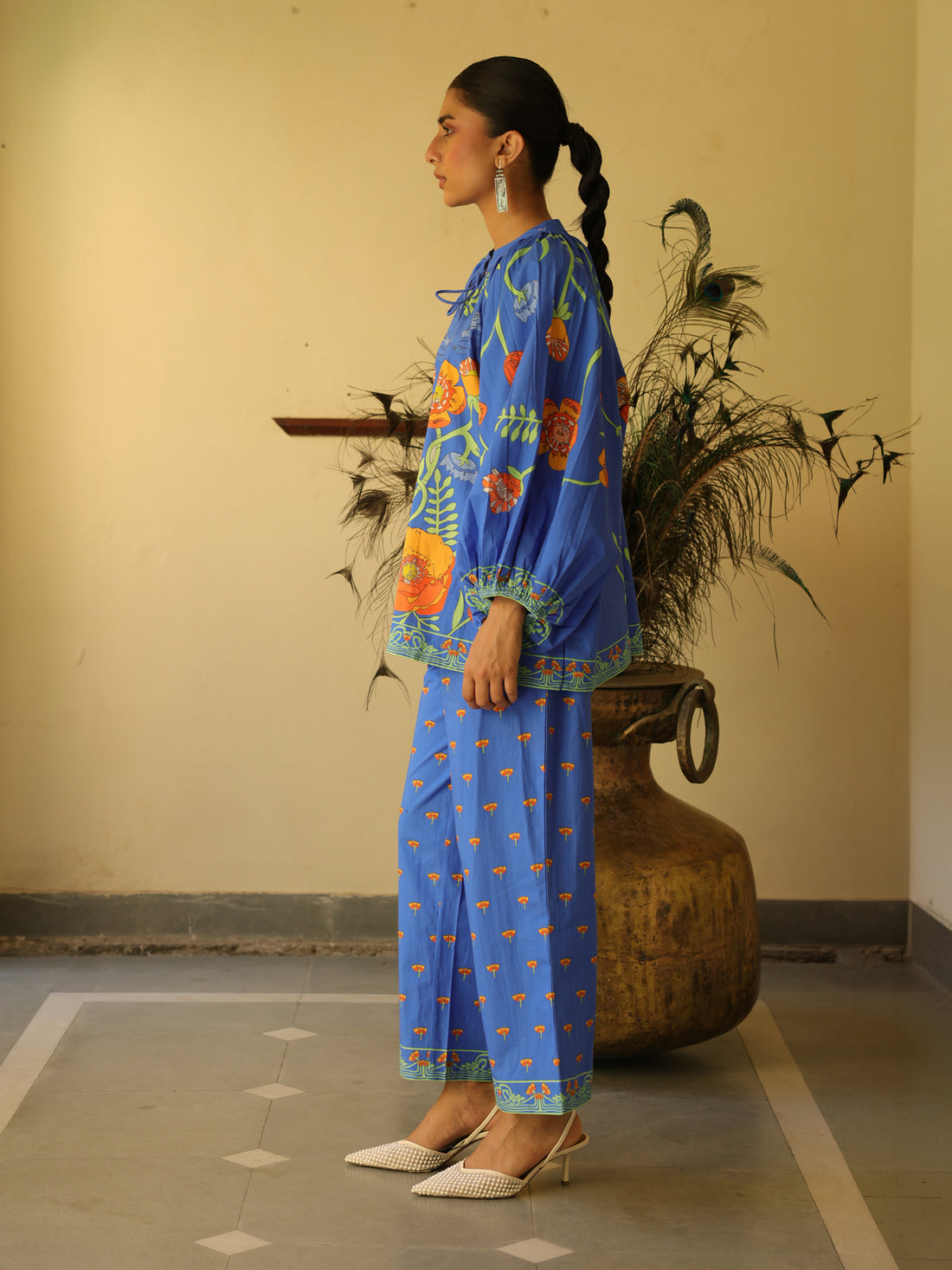 Sapphire Garden Blue Cotton Popline Floral Print Coord Set