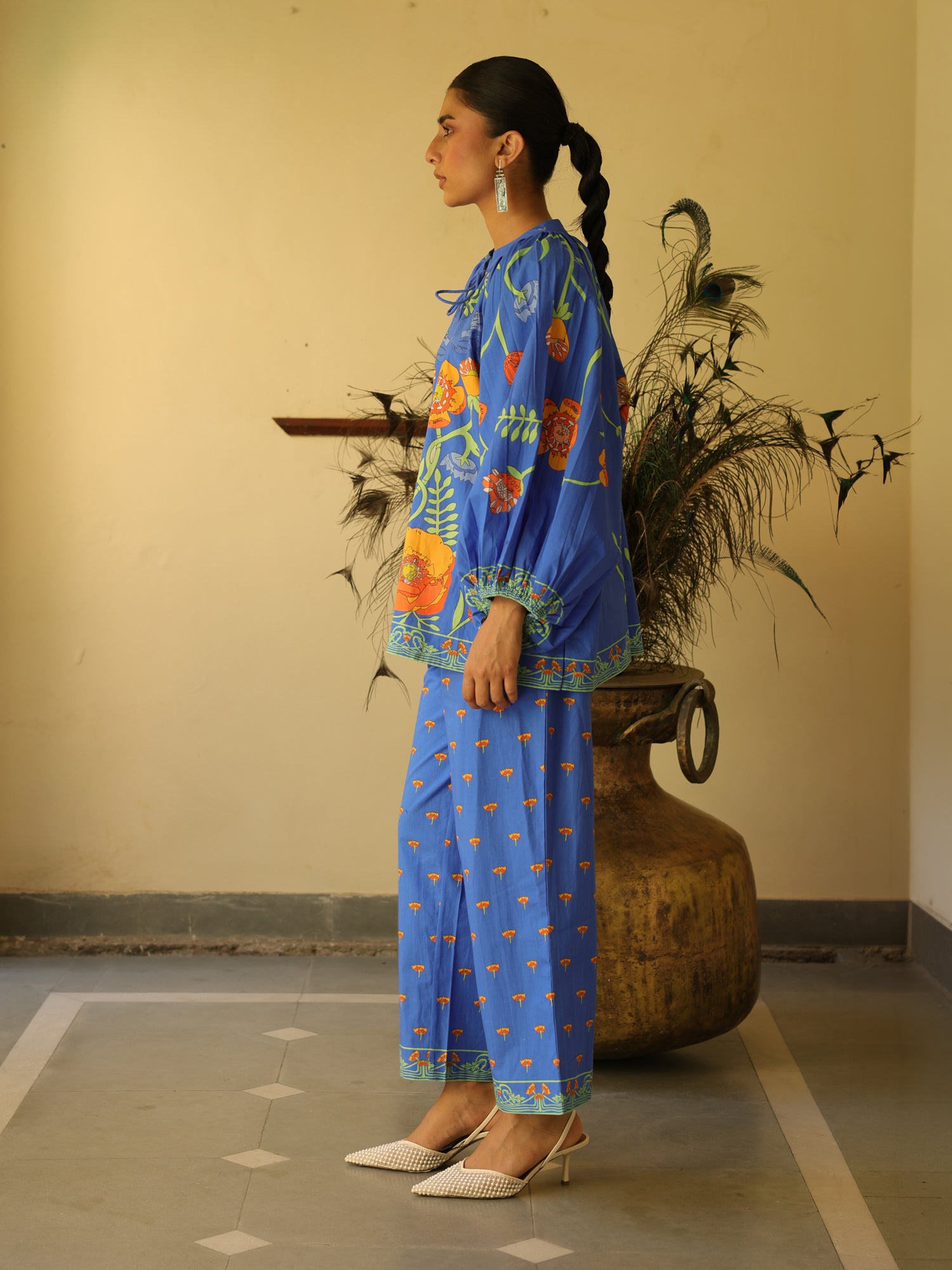 Sapphire Garden Blue Cotton Popline Floral Print Coord Set