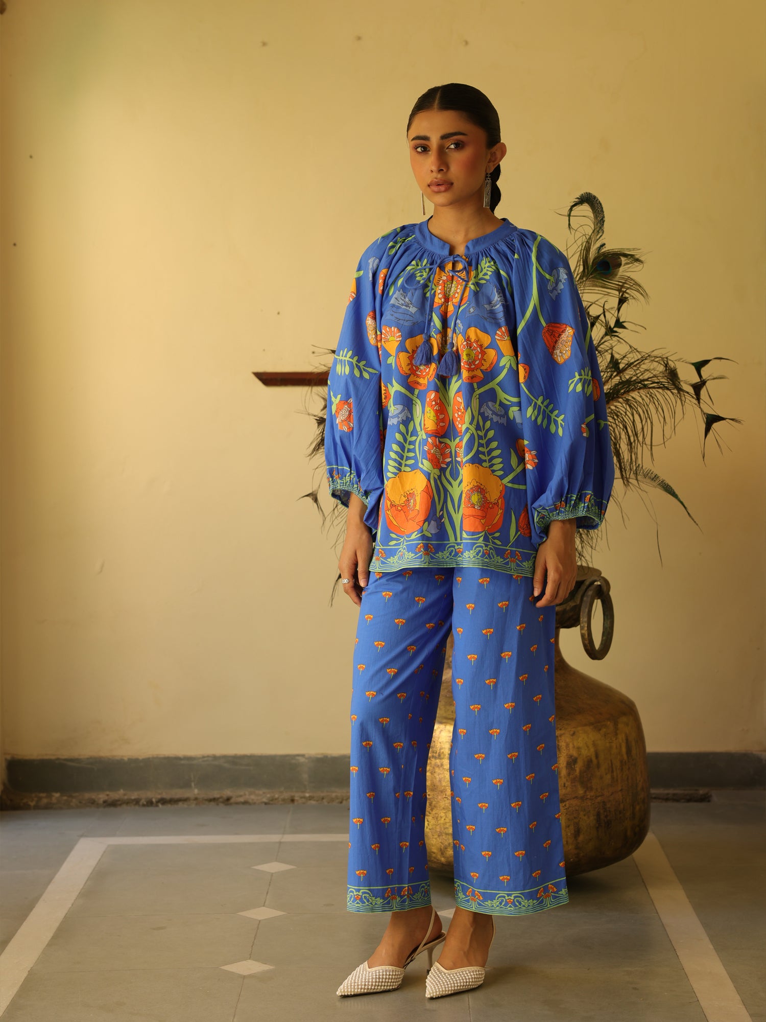 Sapphire Garden Blue Cotton Popline Floral Print Coord Set