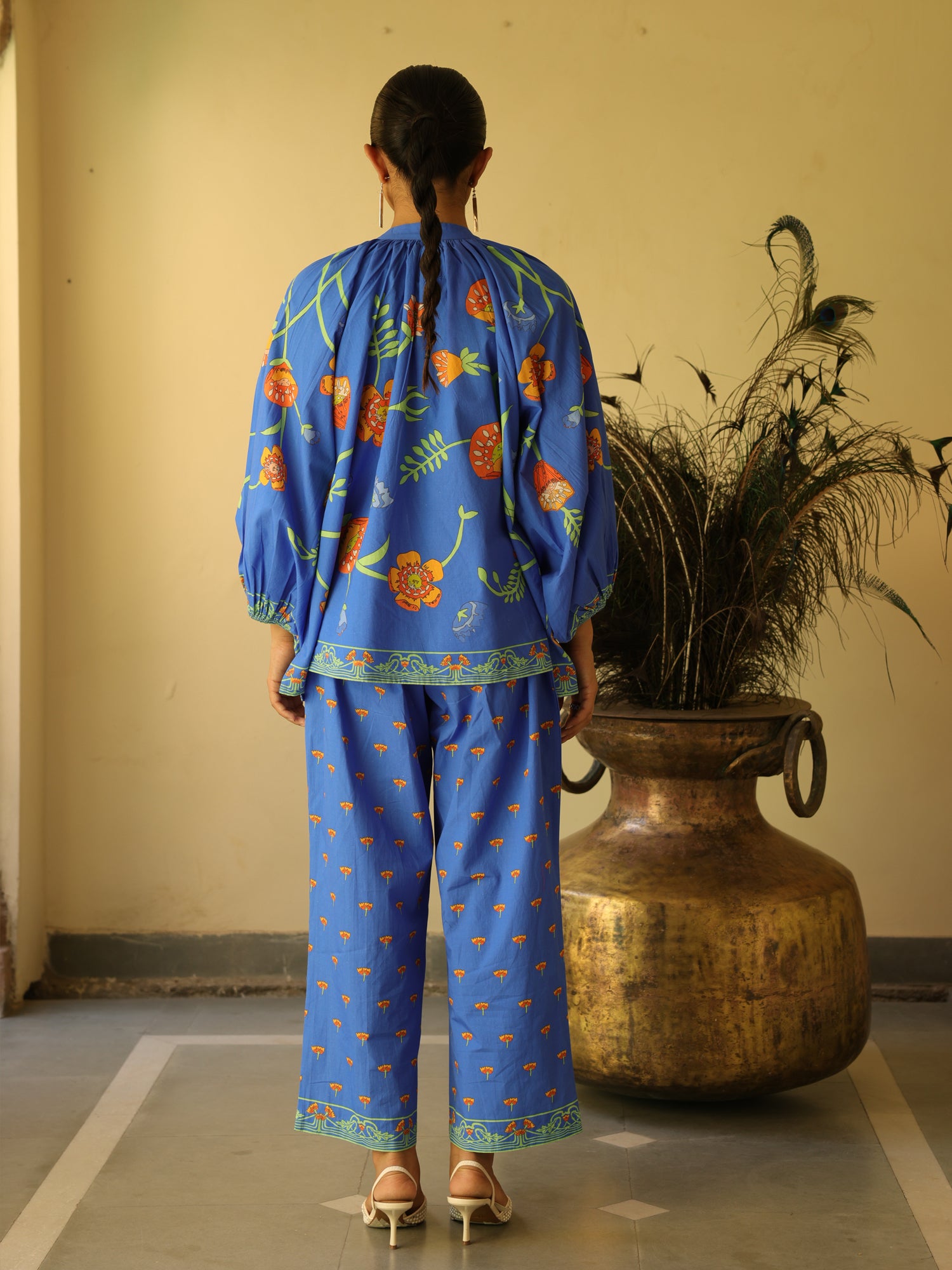 Sapphire Garden Blue Cotton Popline Floral Print Coord Set