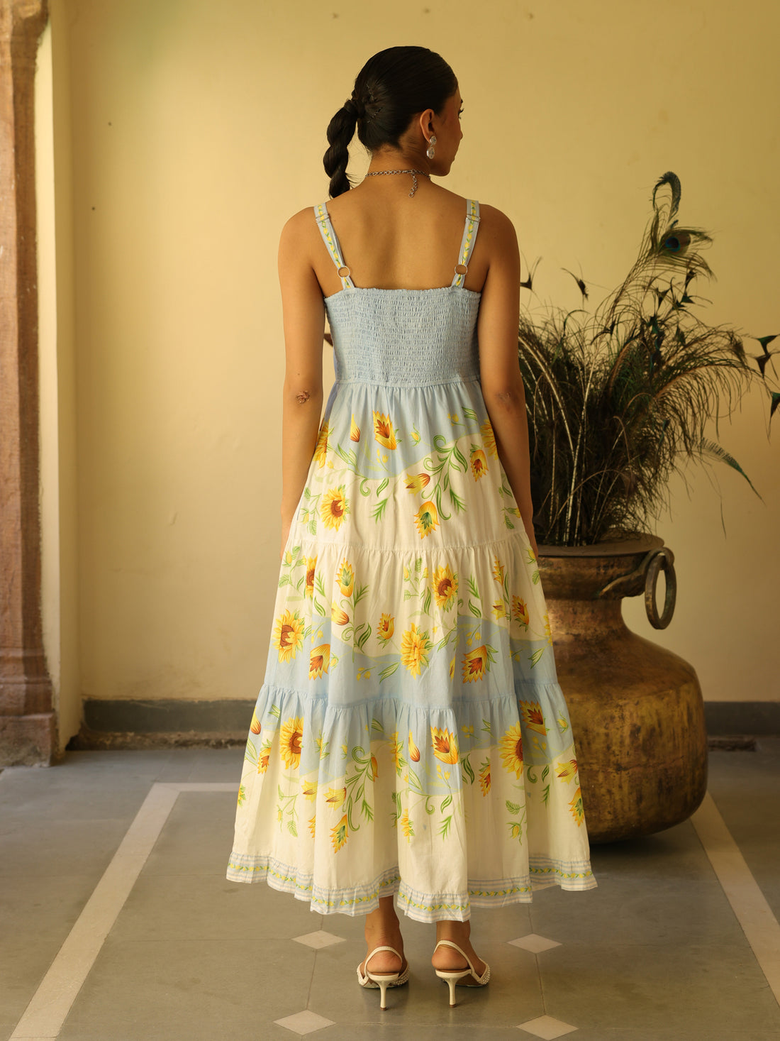 Blue & Ivory Cotton Sunflower Dress