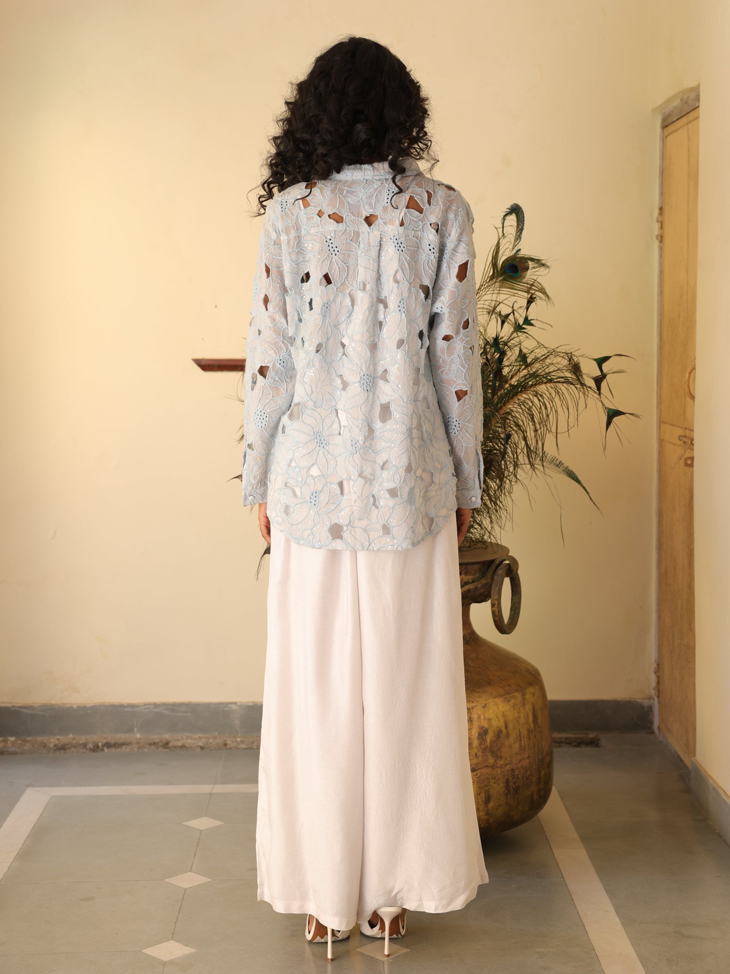 Celeste Set Blue Organza Shirt & Viscose Silk Pant