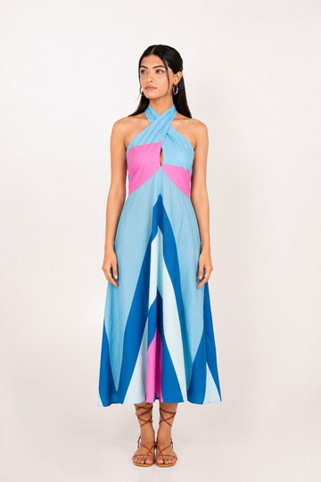 Azure Cross-Halter Dress