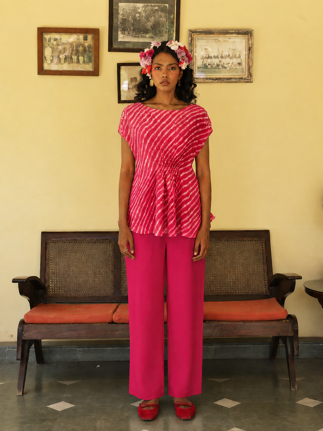 Afsana Pink Tie-Dye Georgette Top with Slip