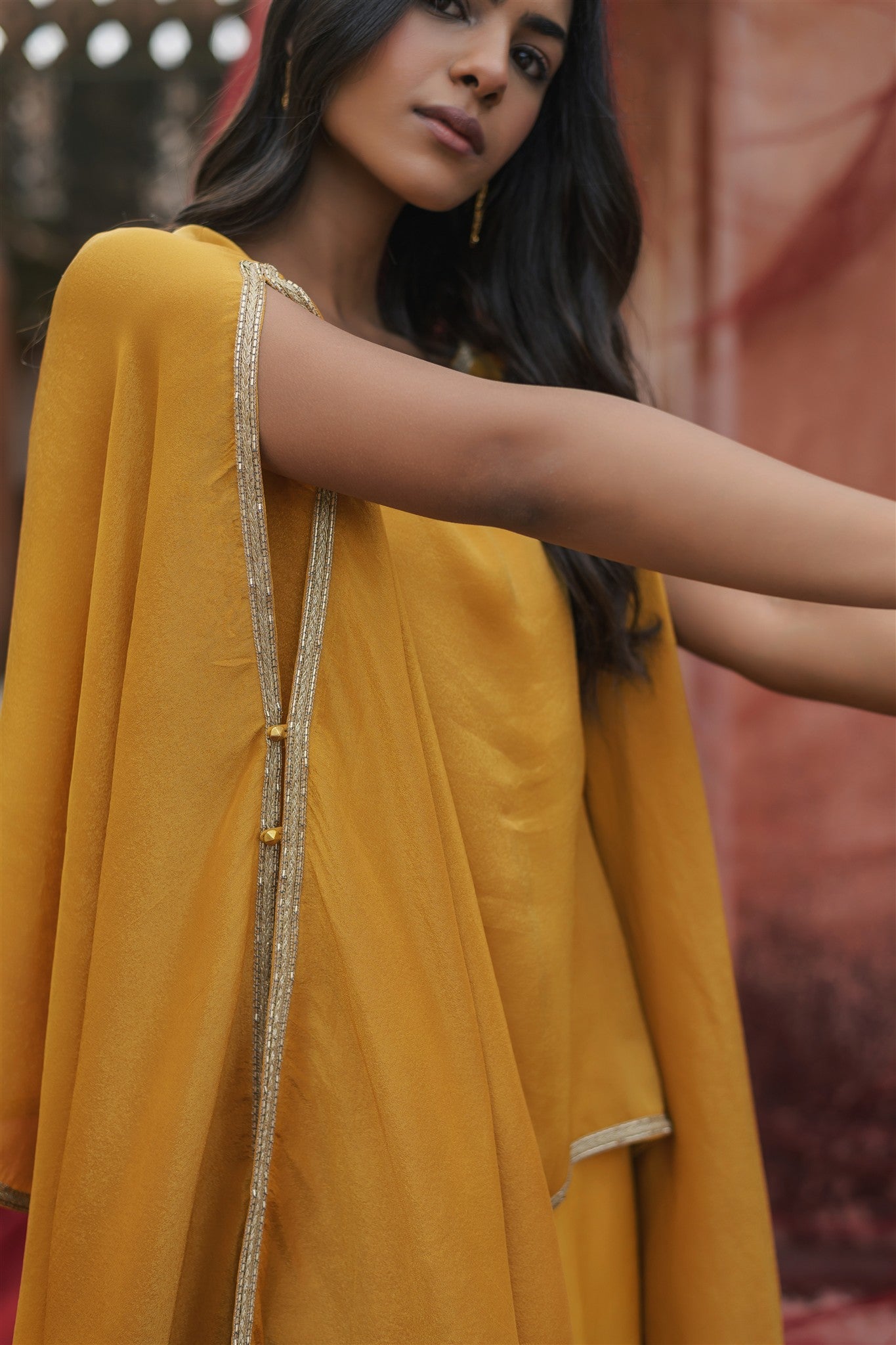 Zoya Set - Ochre Embroidery Tissue Zari Lace Regular Fit Kurta Palazzo With Dupatta