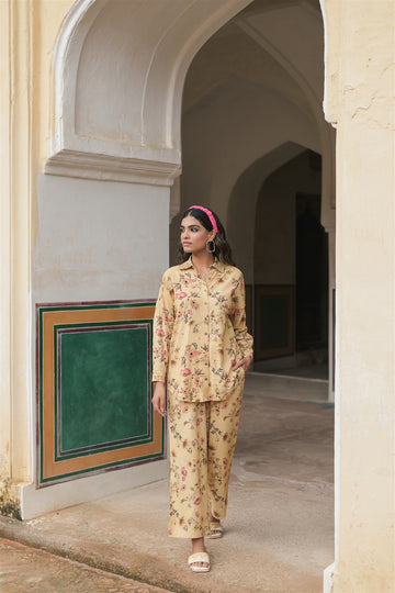 Sand Set-Beige Floral Printed Linen Co-ord Set