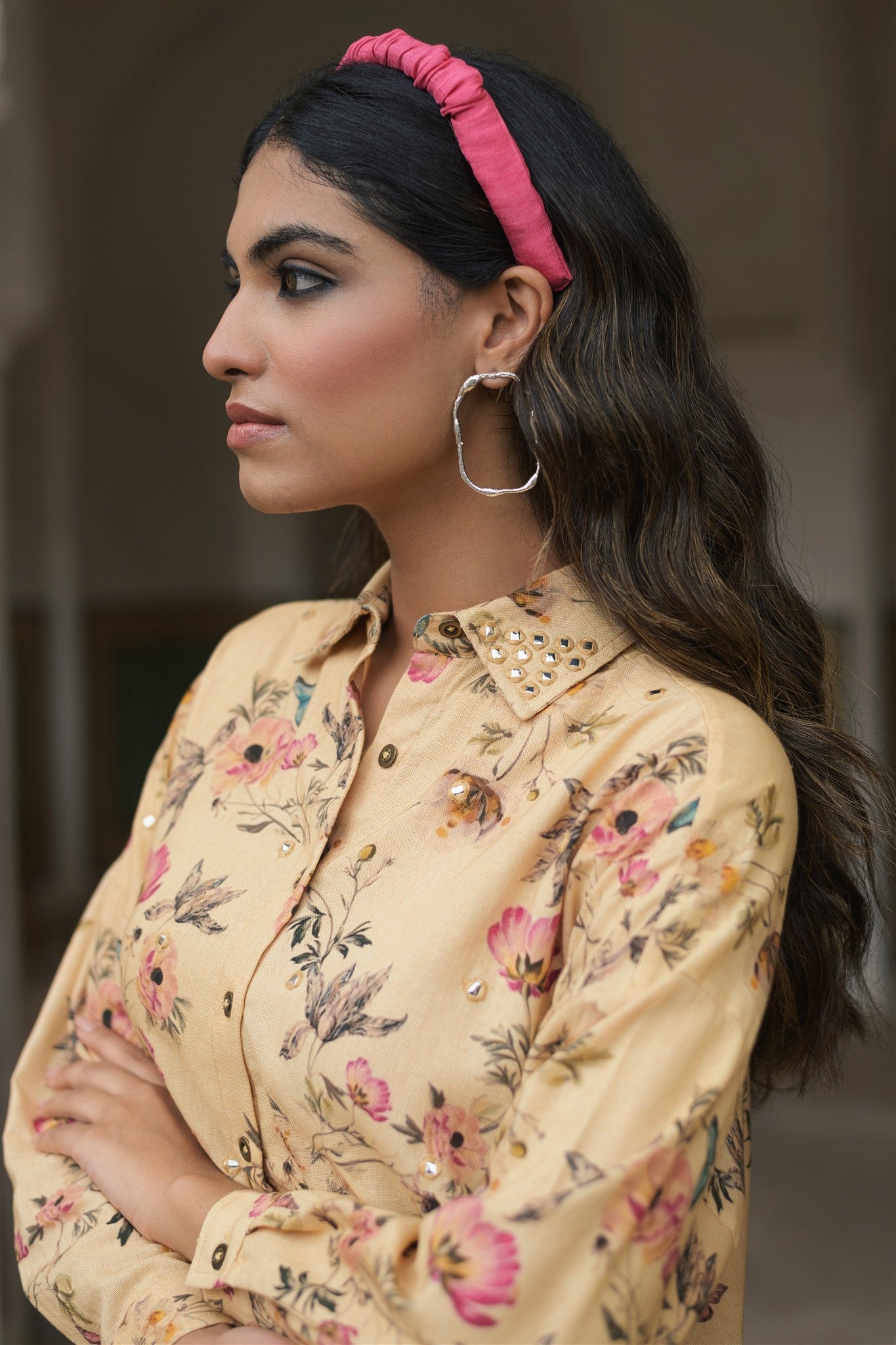 Sand Set-Beige Floral Printed Linen Co-ord Set