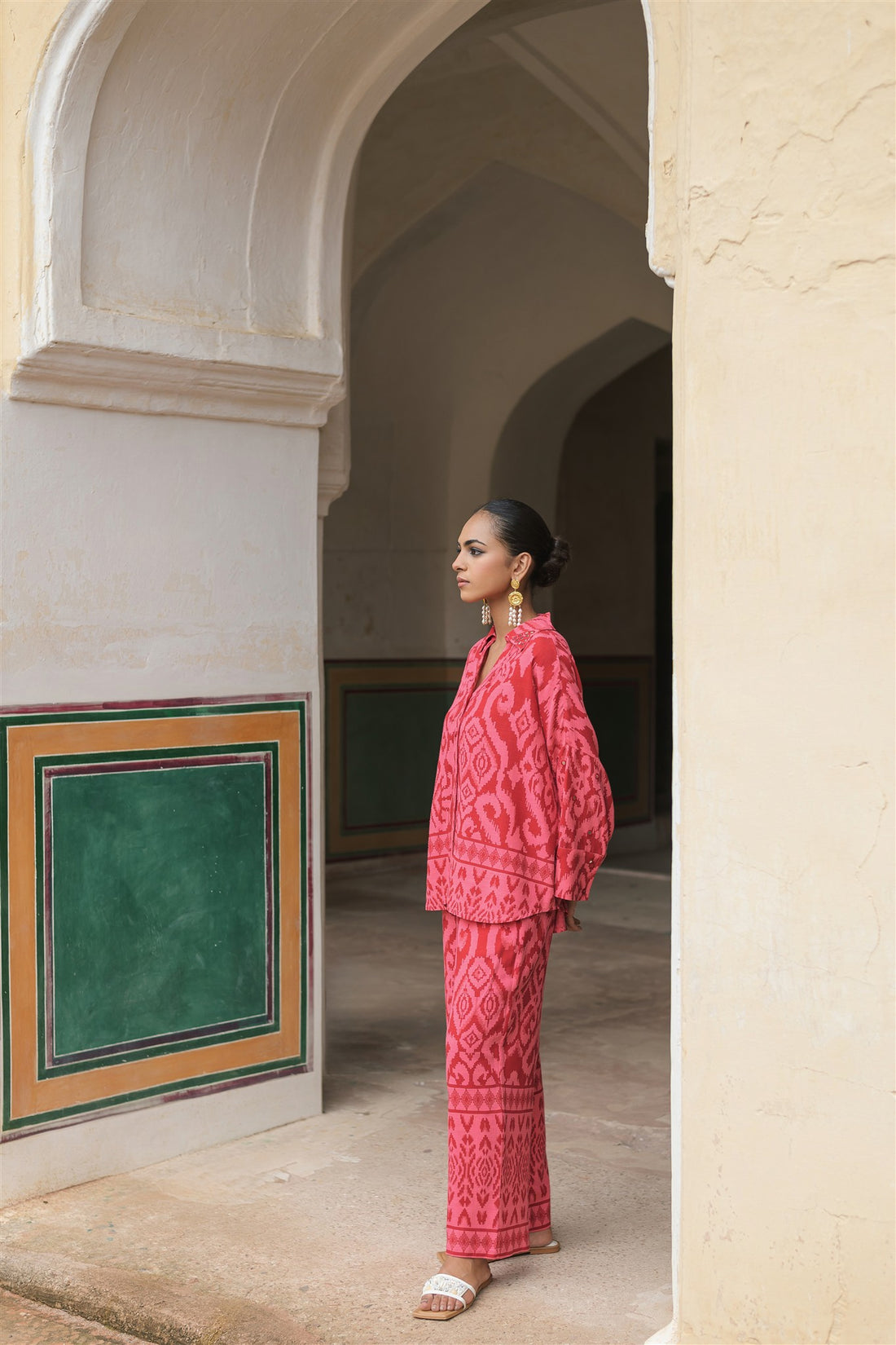 Bloom Set-Bright Pink Printed Linen Co-ord Set