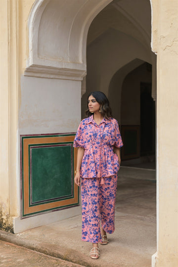 Blush Set- Pink Printed Pure Cotton Schiffli Co-ord Set