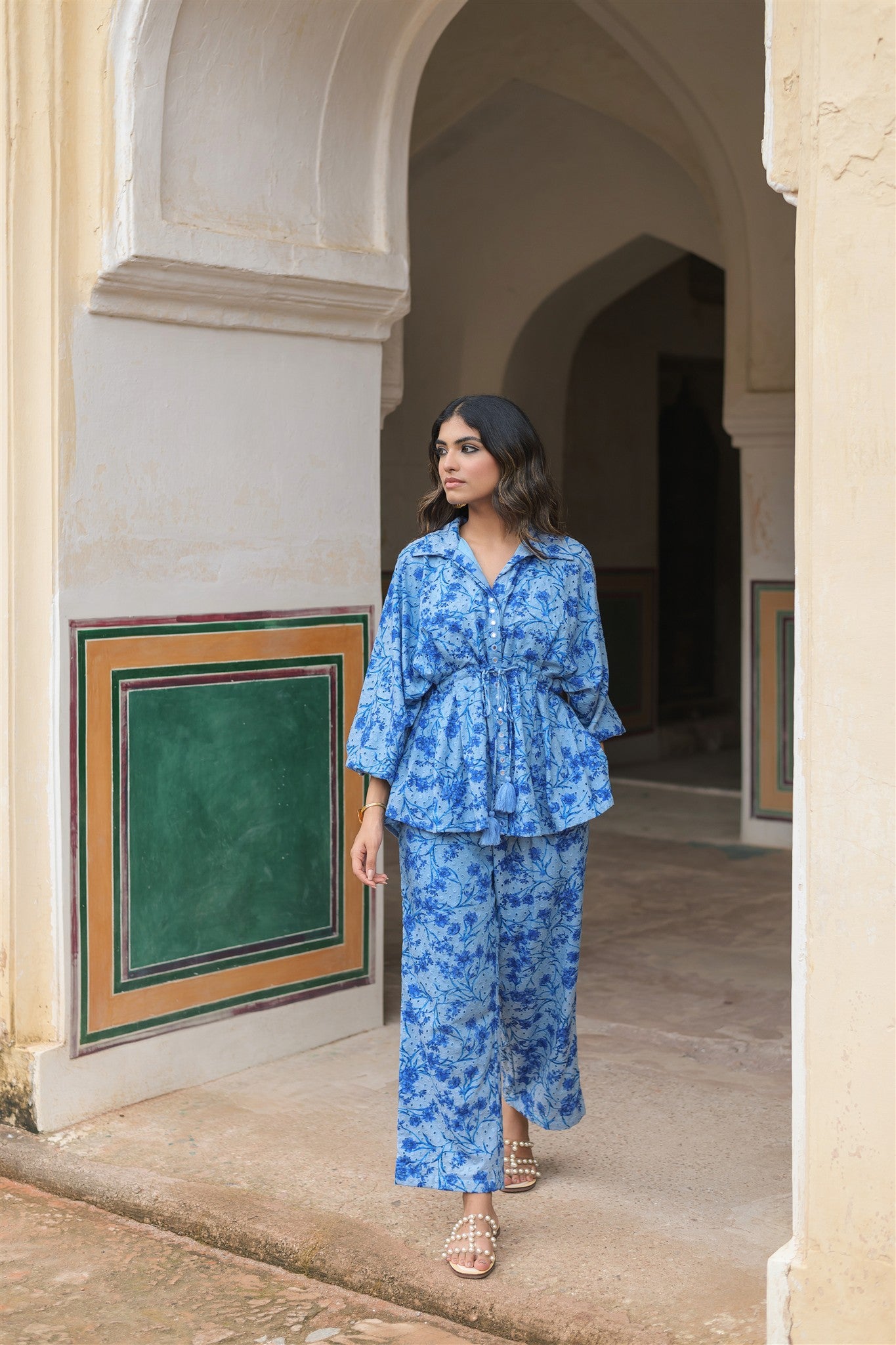 Azure Set-Blue Printed Pure Cotton Schiffli Co-ord Set