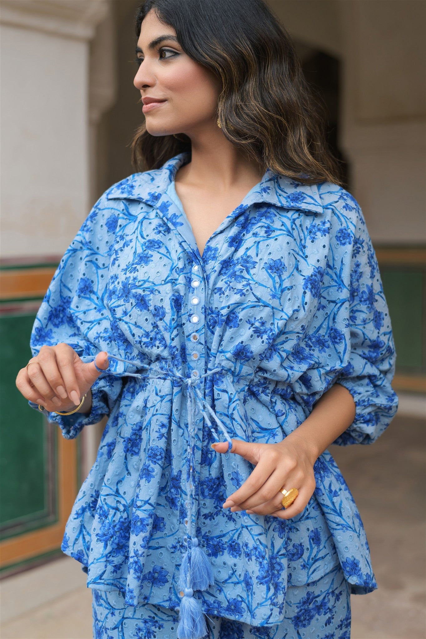 Azure Set-Blue Printed Pure Cotton Schiffli Co-ord Set