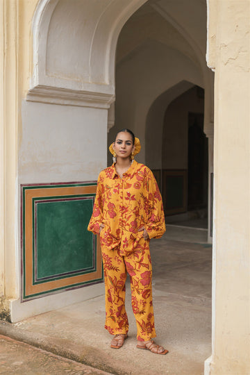 Dawn Set - Yellow Printed Linen Co-ord Set