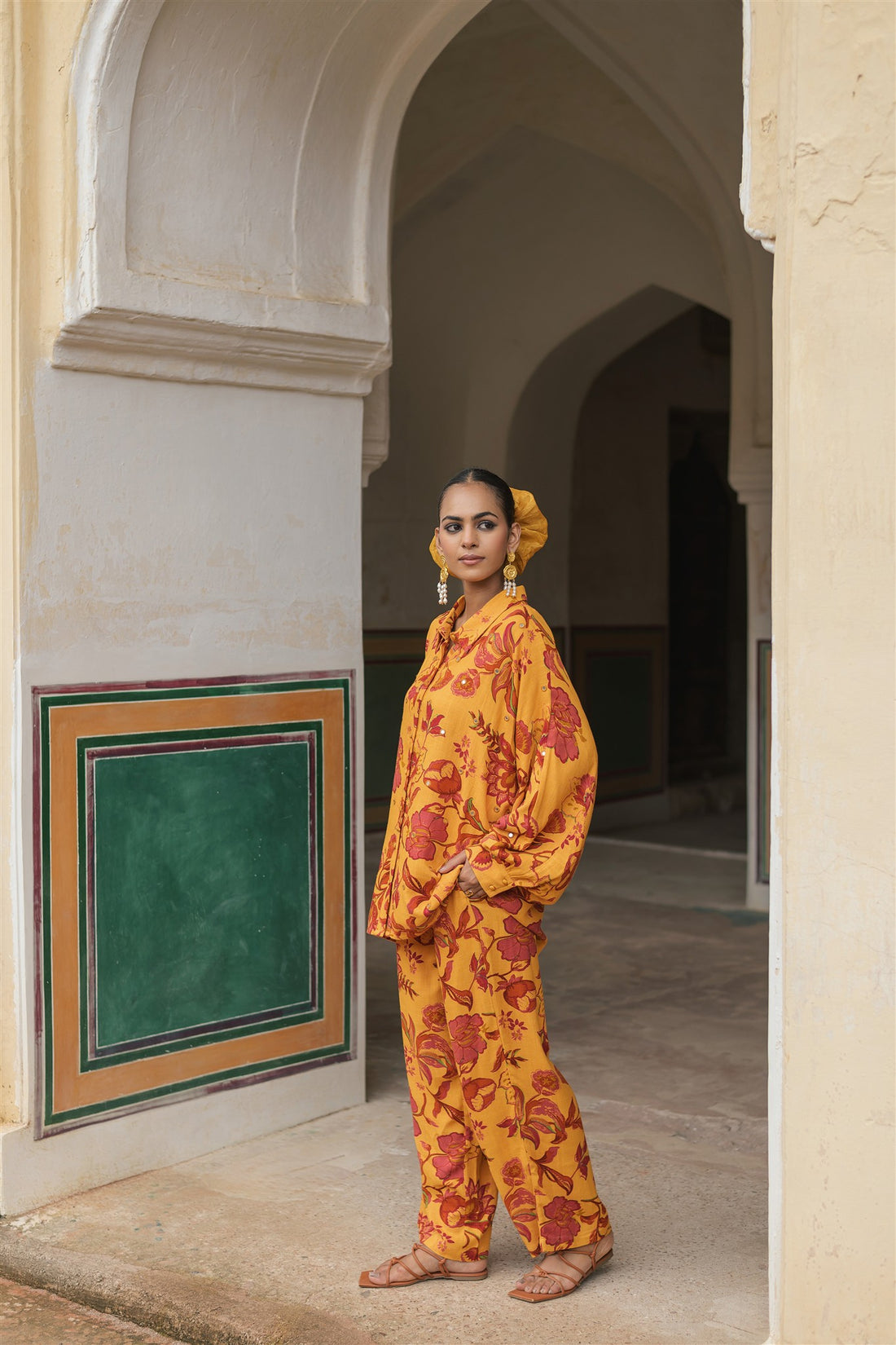 Dawn Set-Soft Yellow Printed Linen Co-ord Set