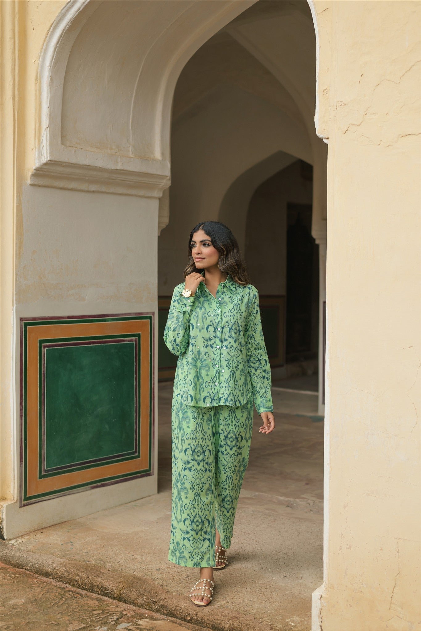 Fern Set-Green Printed Linen Co-ord Set