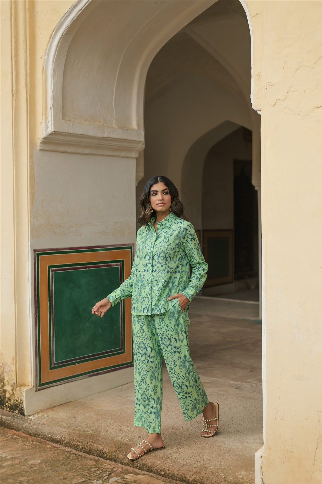 Fern Set-Green Printed Linen Co-ord Set