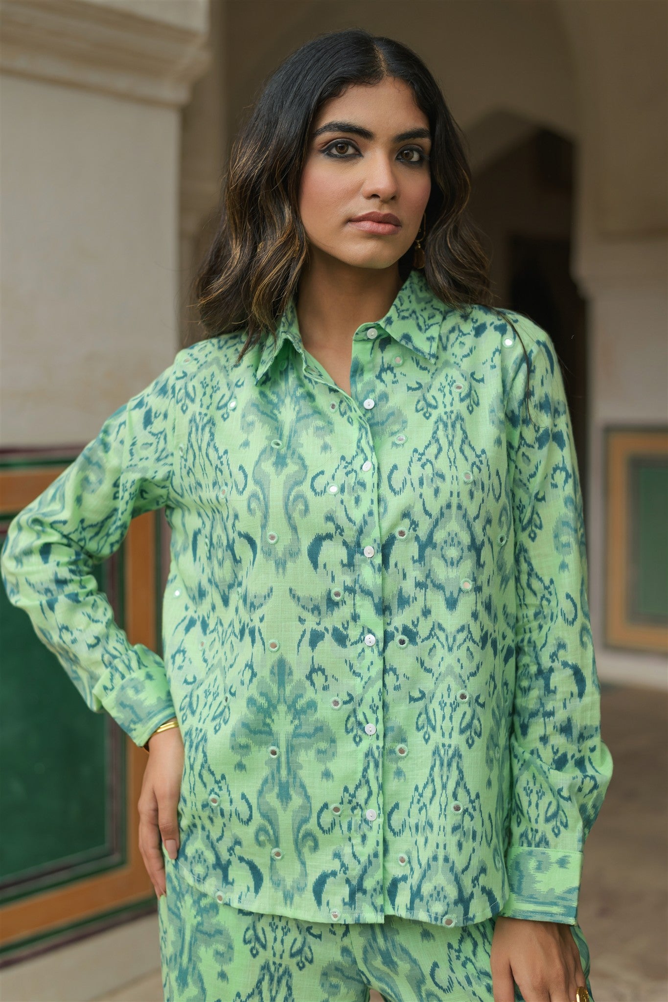 Fern Set-Green Printed Linen Co-ord Set