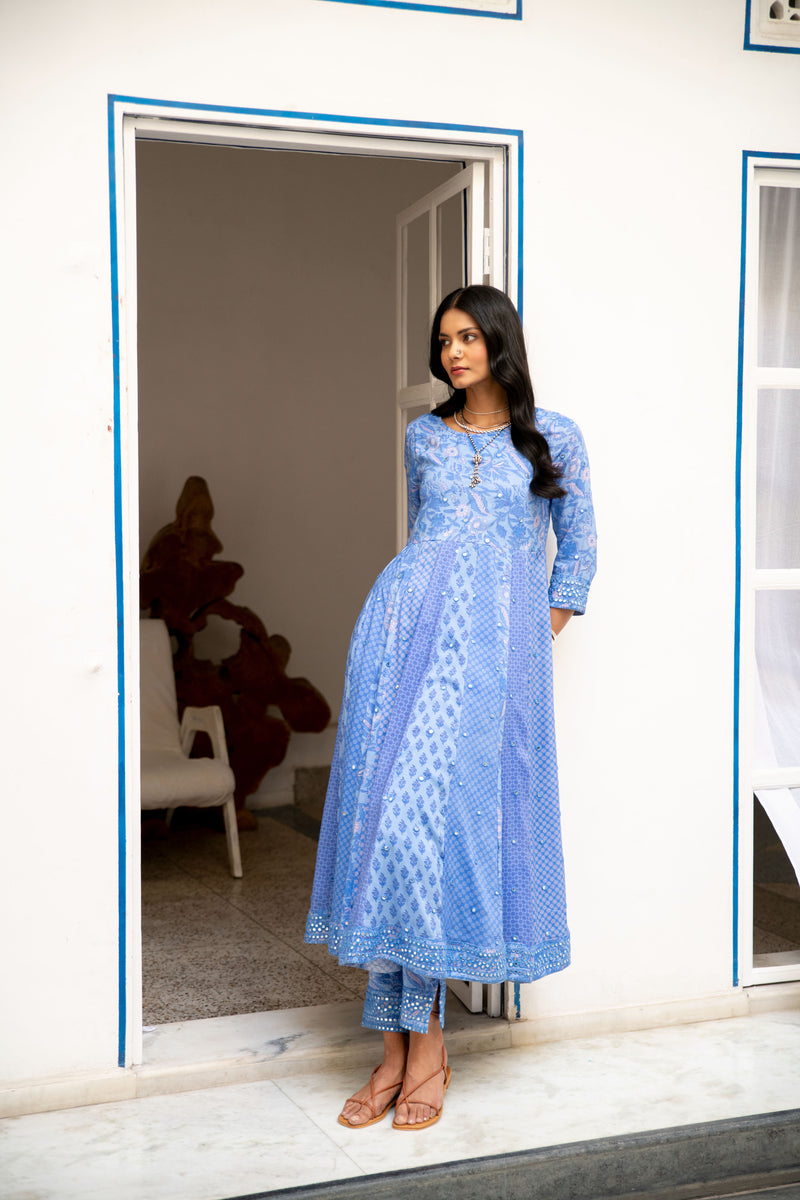 Noor Anarkali Set in Blue
