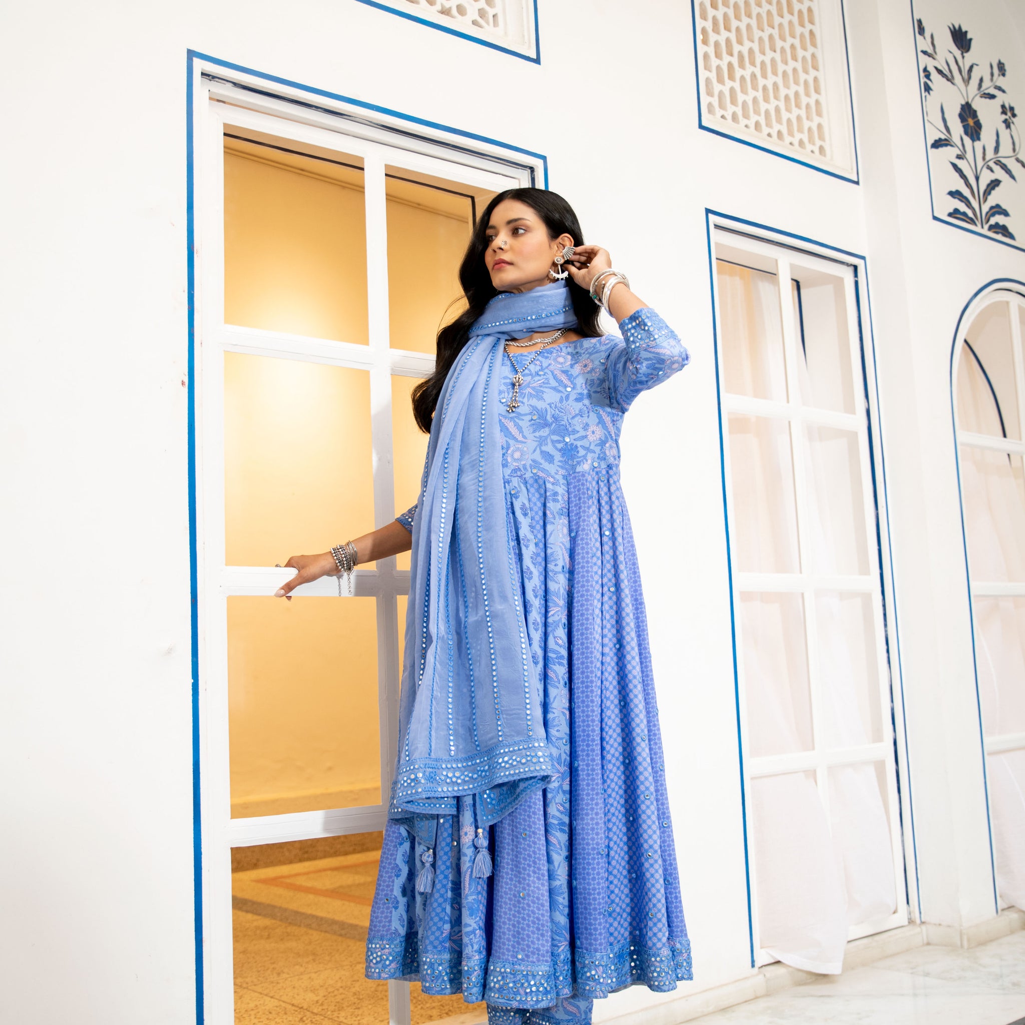 Noor Anarkali Set in Blue