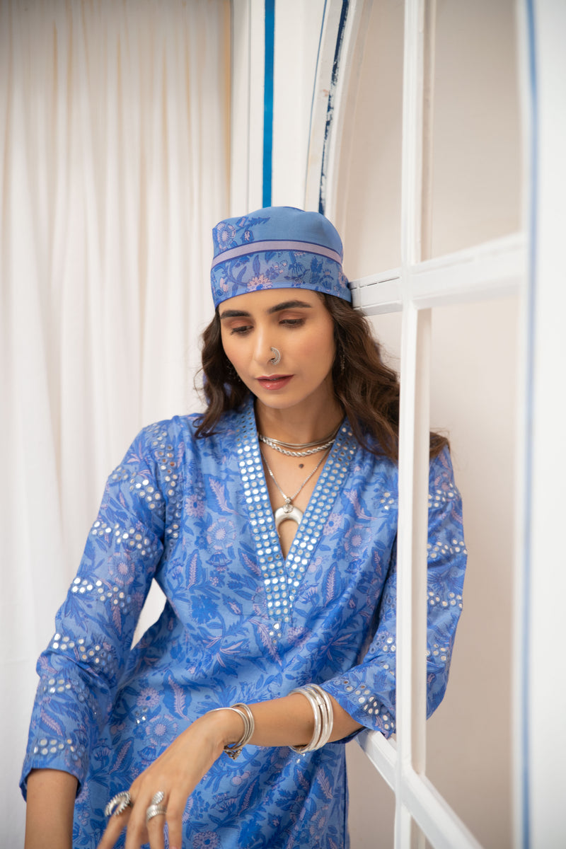 Noor Floral Kurta Set in Blue