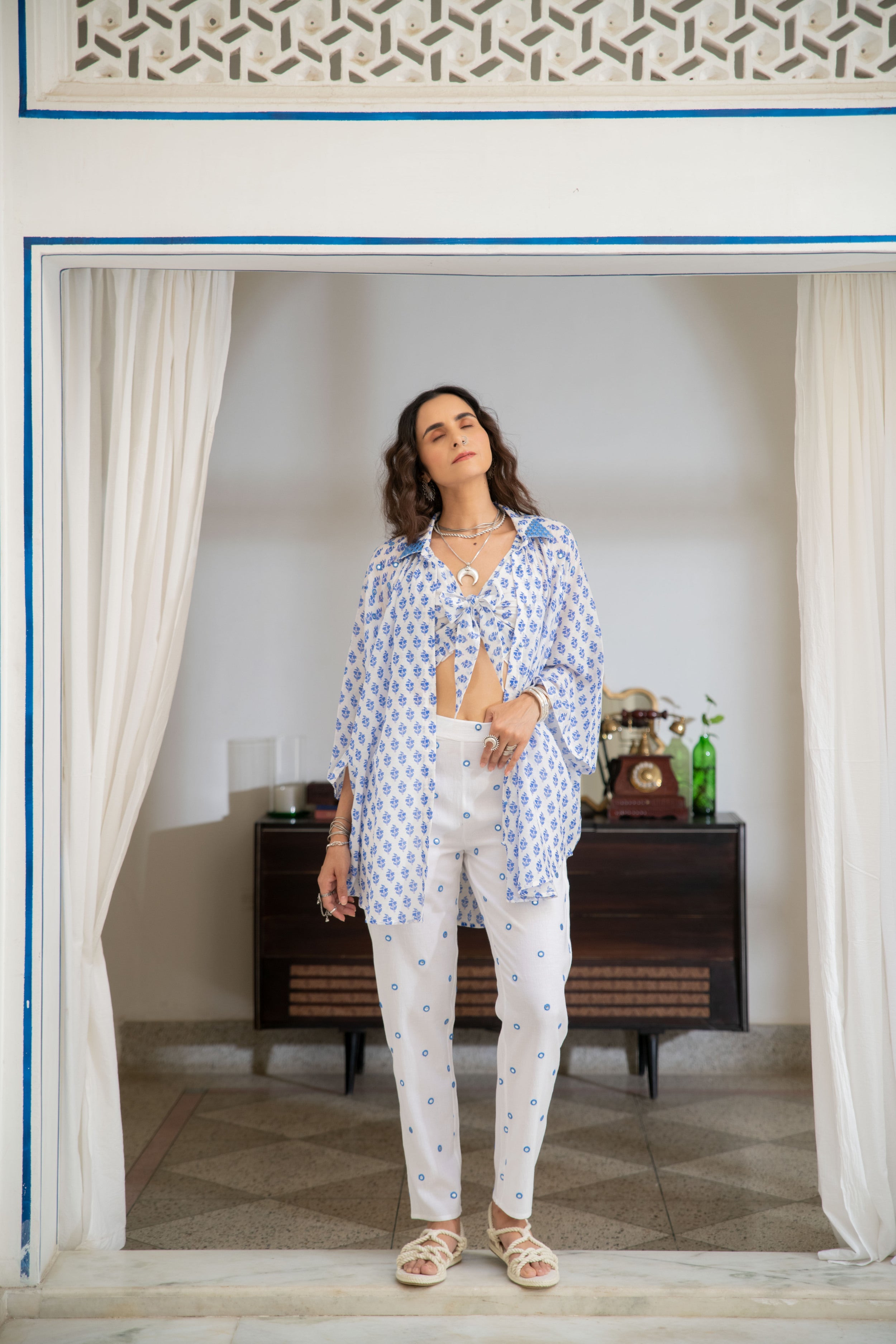 Noor Floral Tie-Up Top in Blue