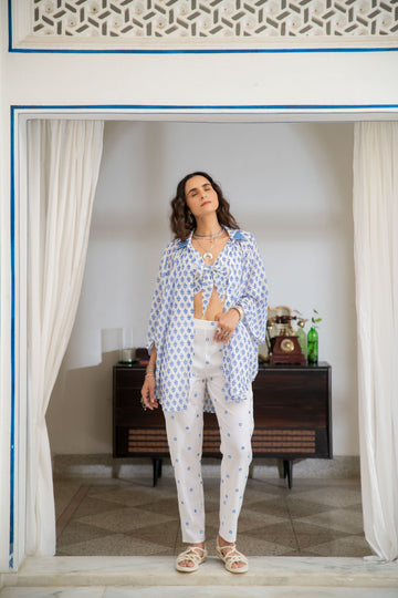 Mahi Blue White Floral Pure Cotton Top, Shirt & Pant