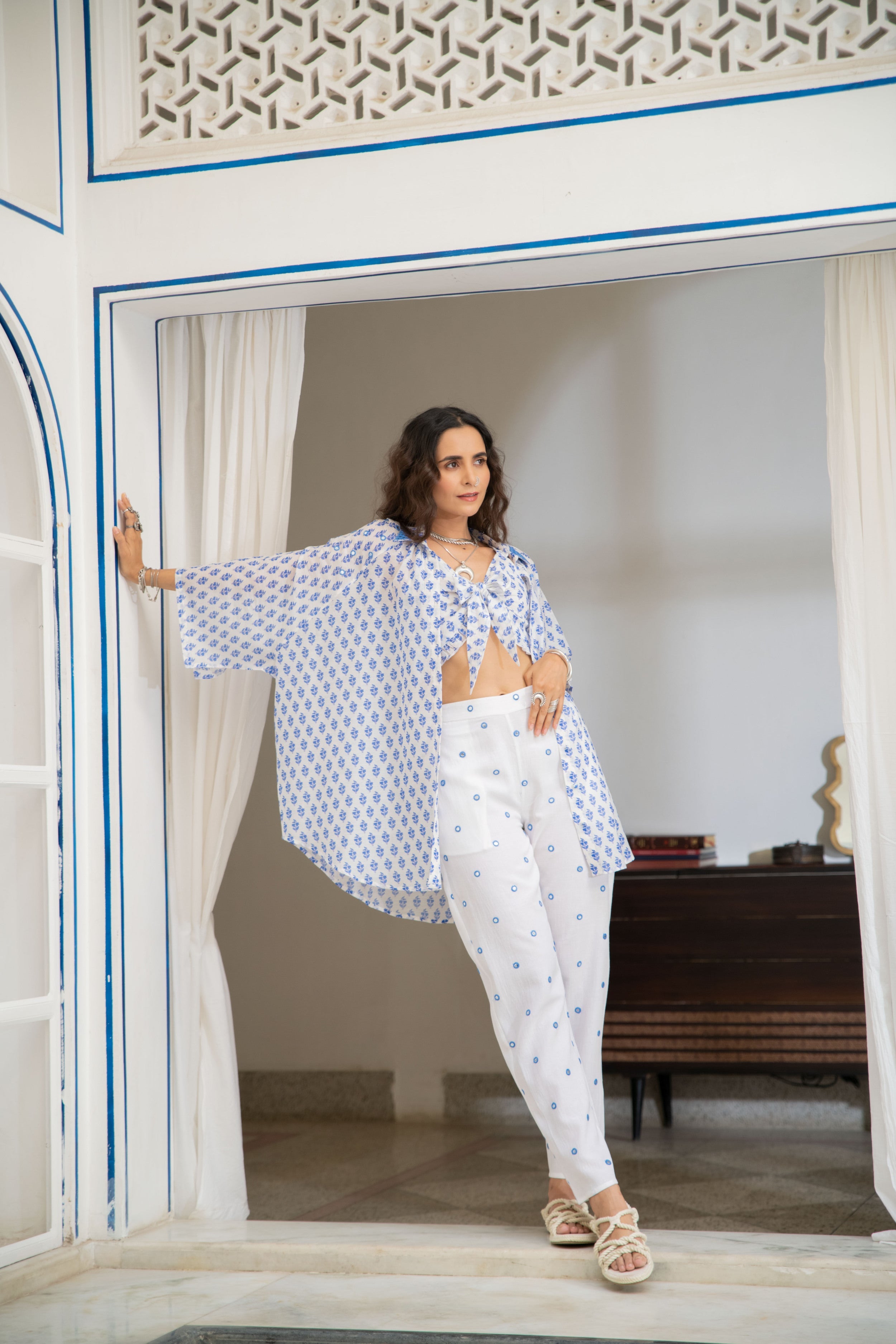 Noor Floral Tie-Up Top in Blue