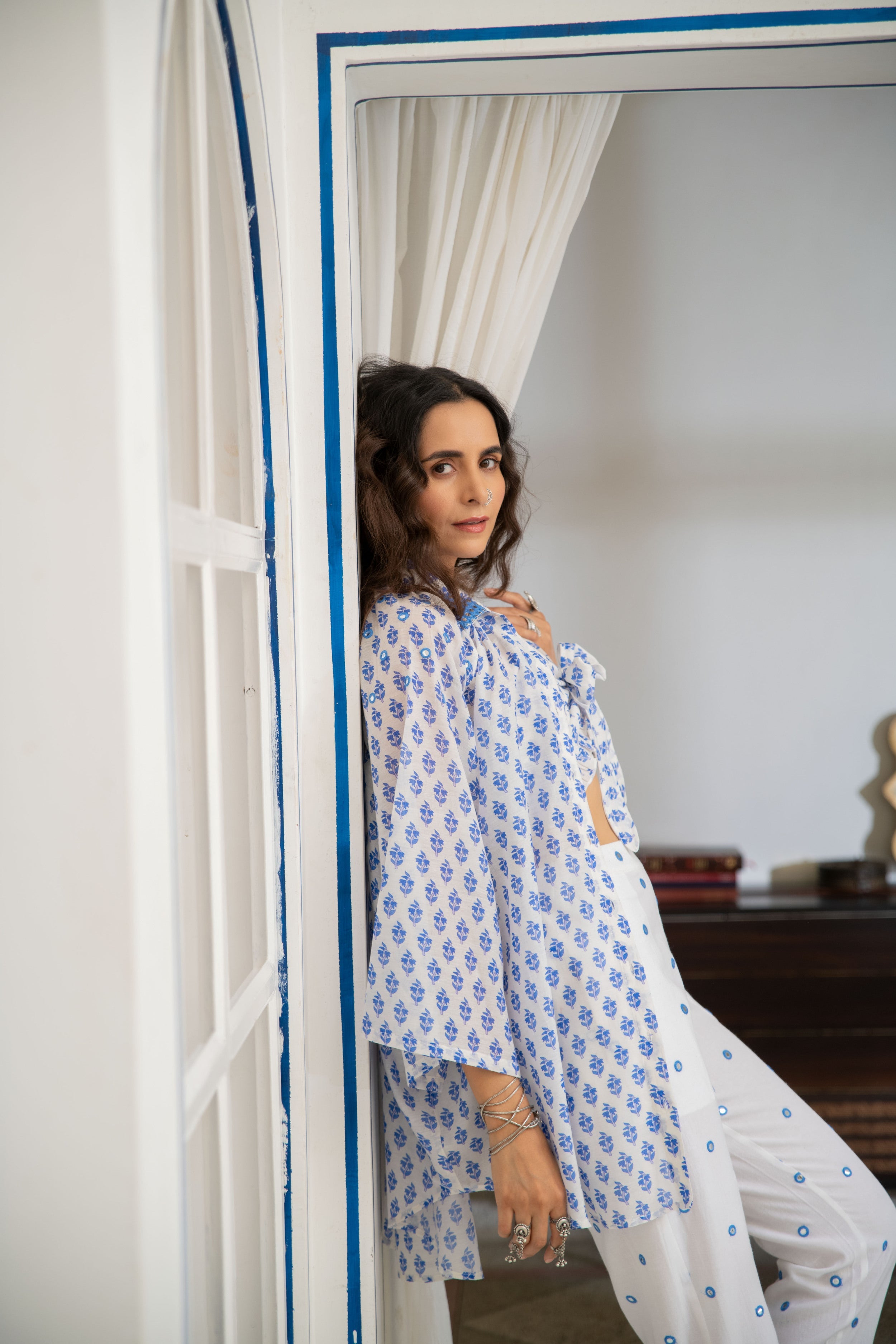 Noor Floral Tie-Up Top in Blue