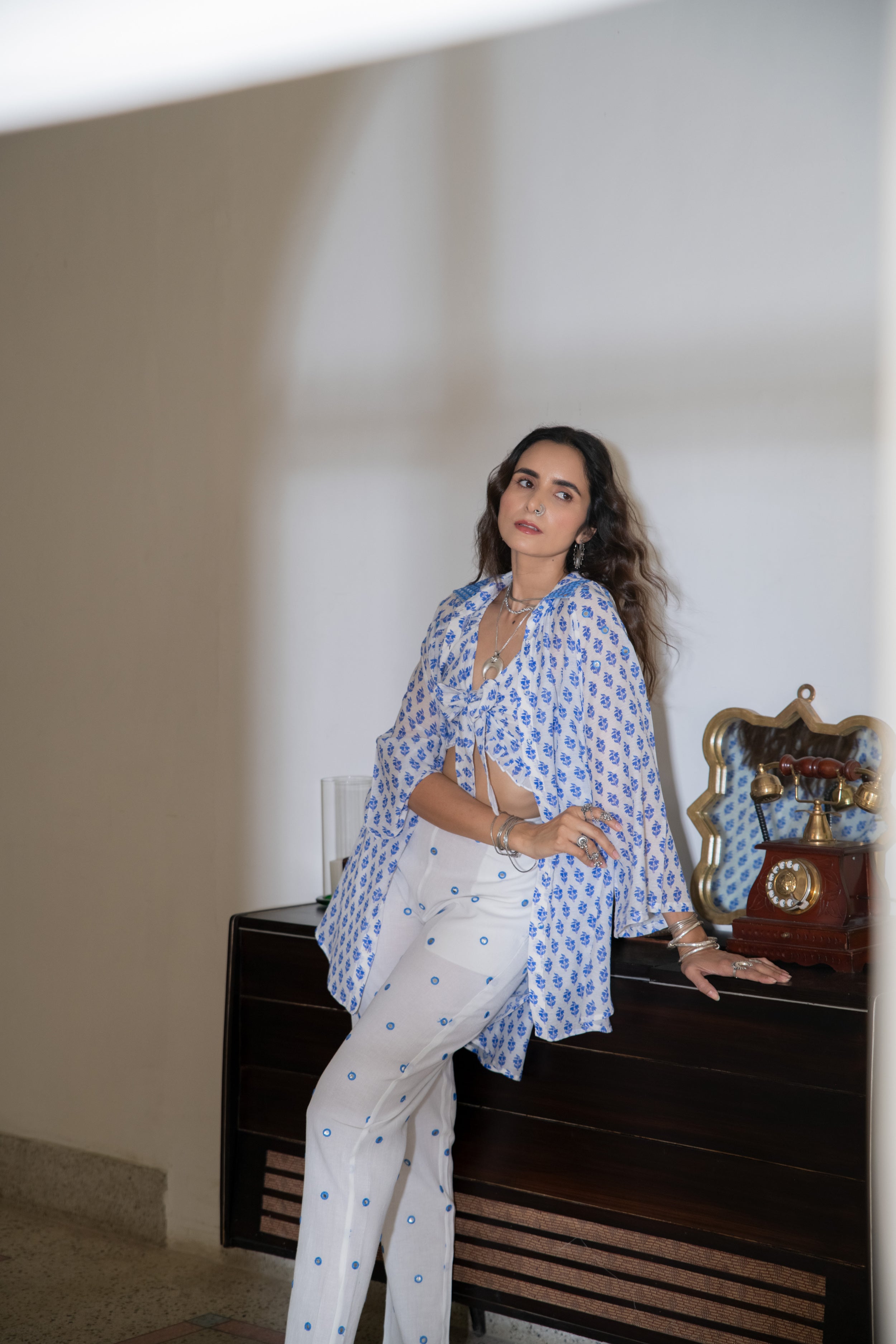 Noor Floral Tie-Up Top in Blue