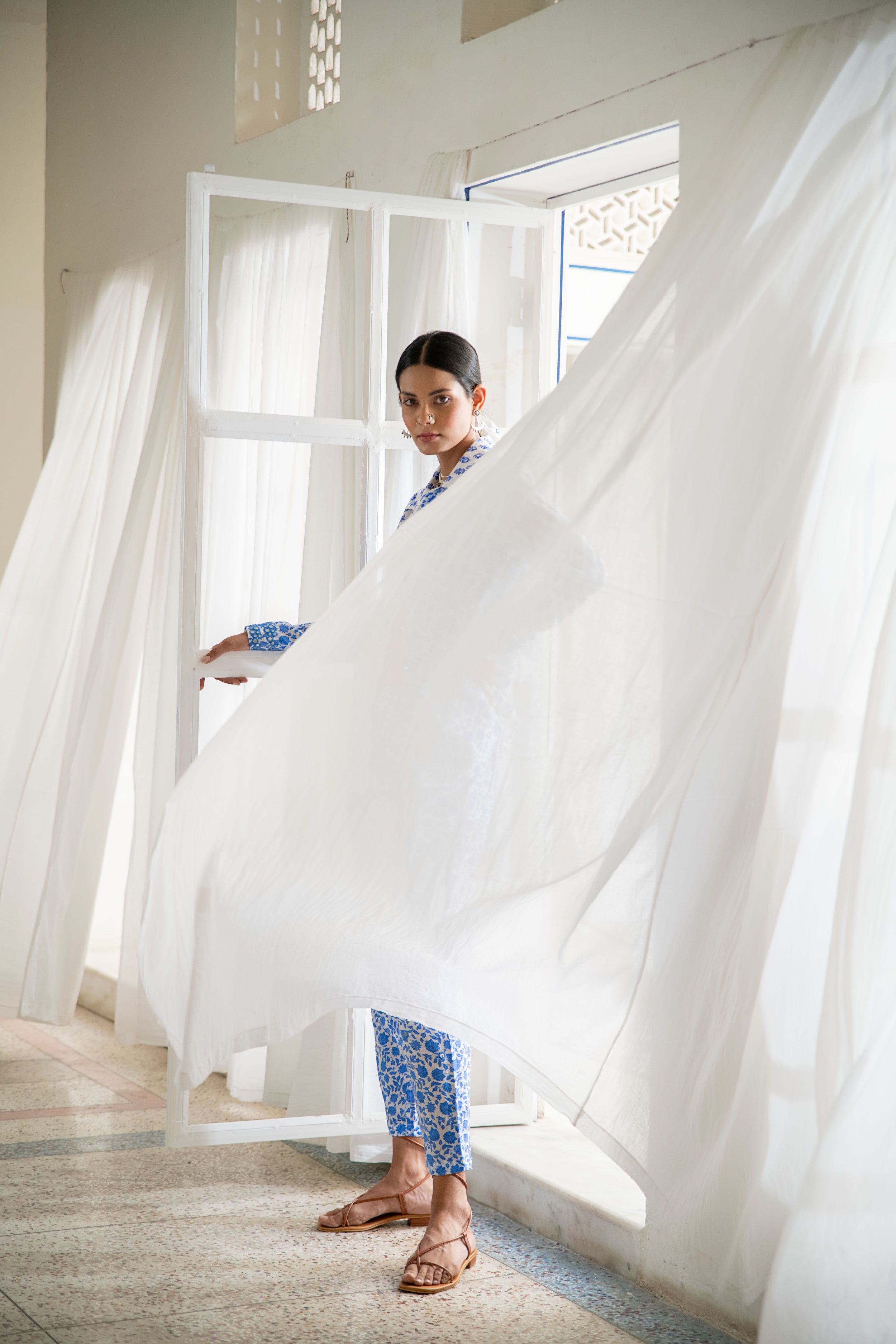 Noor Embroidered Pants in Blue