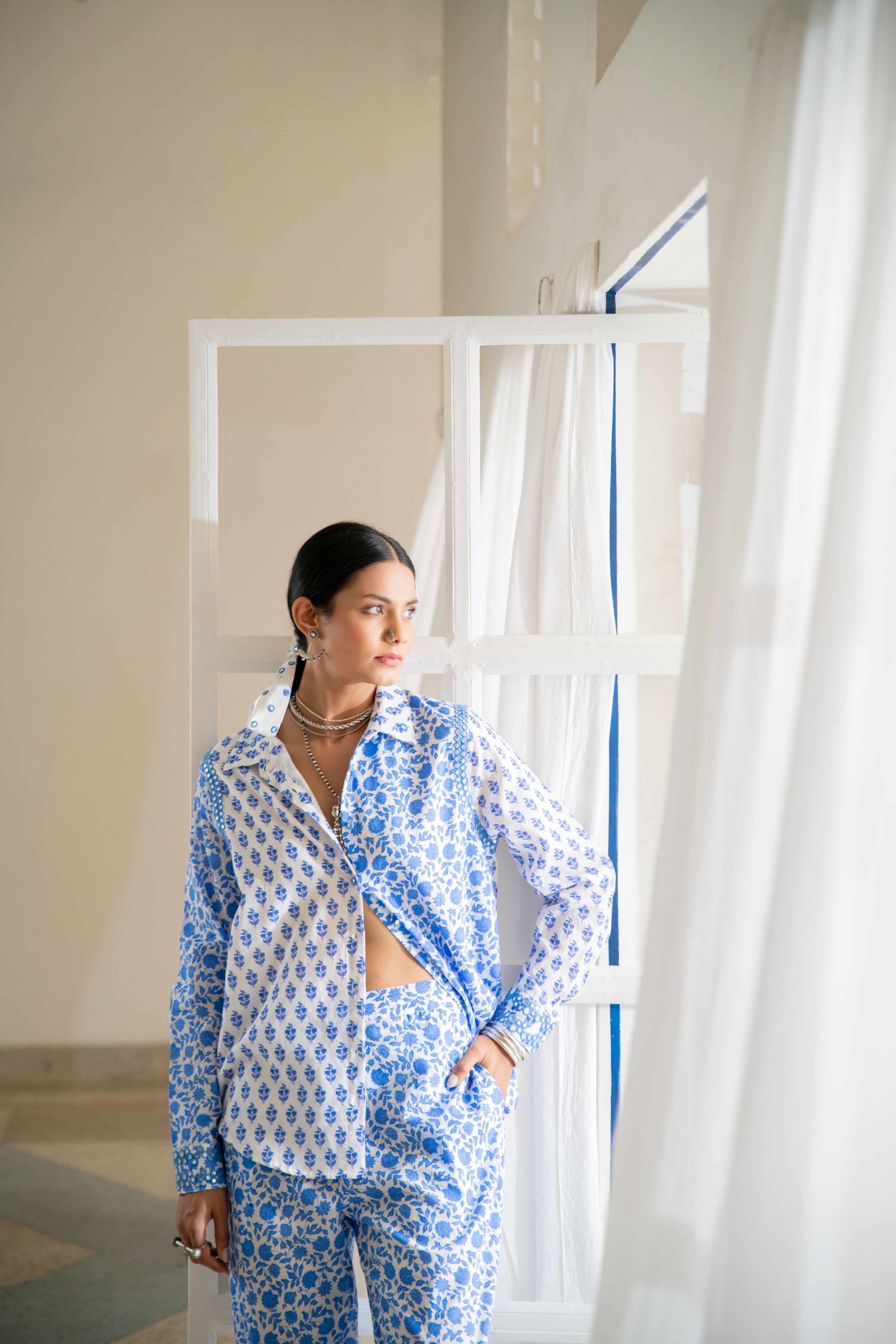 Noor Embroidered Pants in Blue