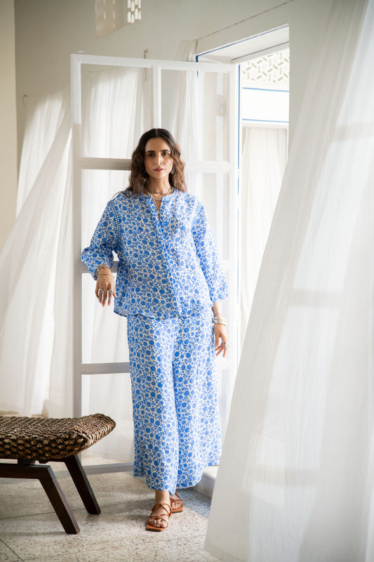 Noor Floral Printed Co-ord in Blue