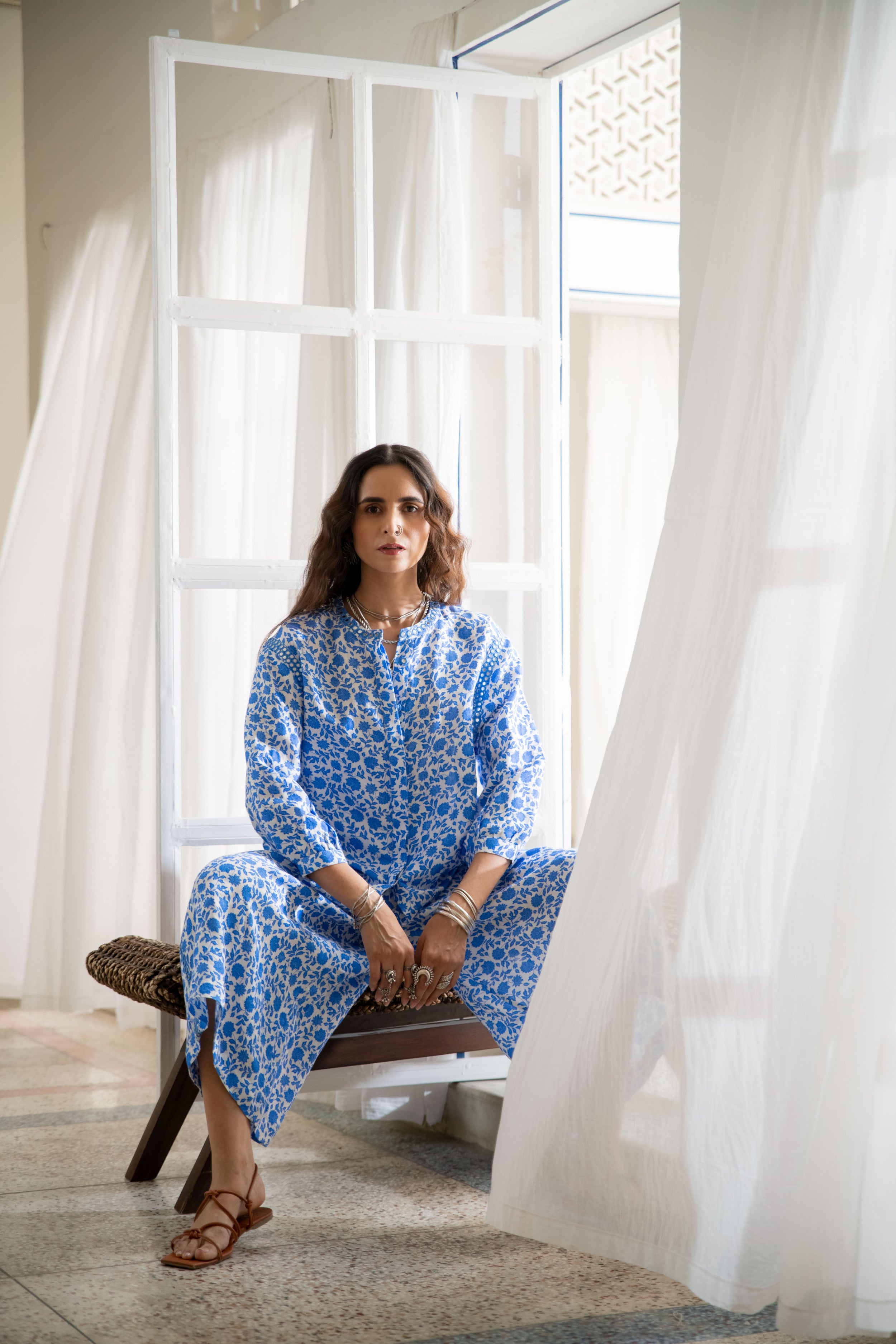 Noor Floral Printed Co-ord in Blue