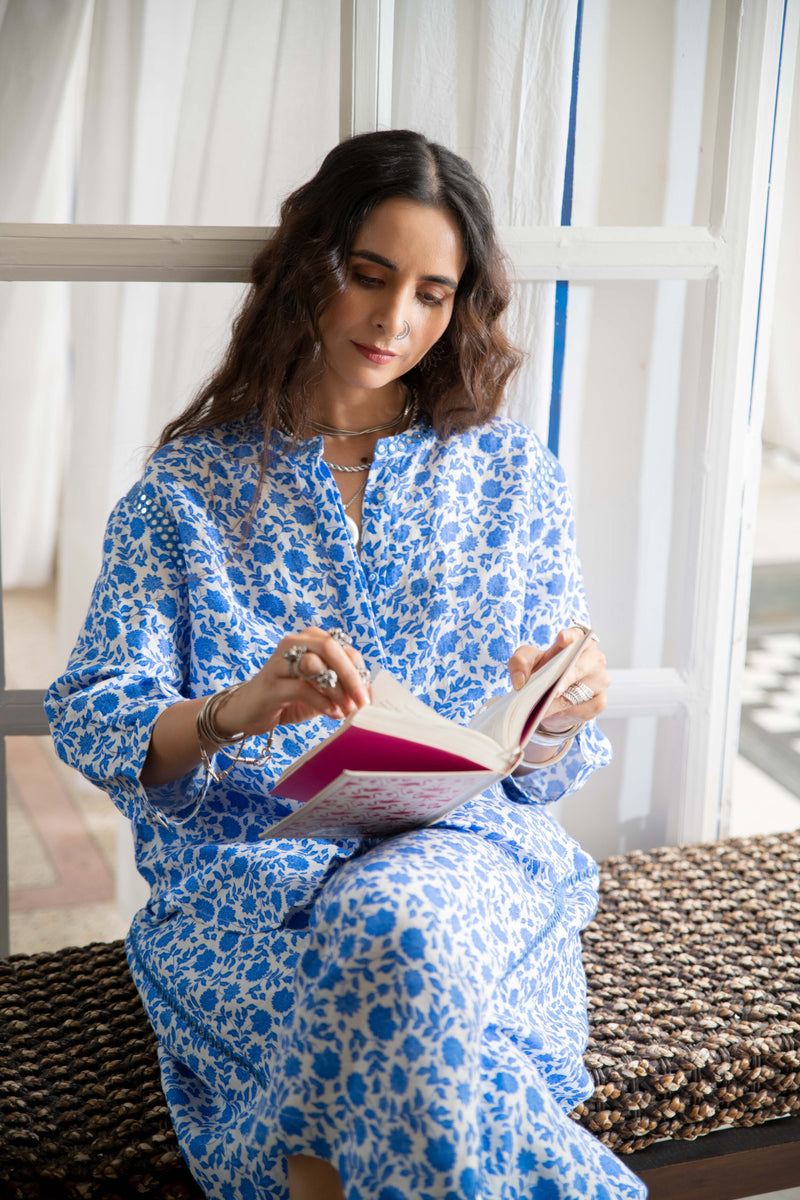 Noor Floral Printed Shirt in Blue